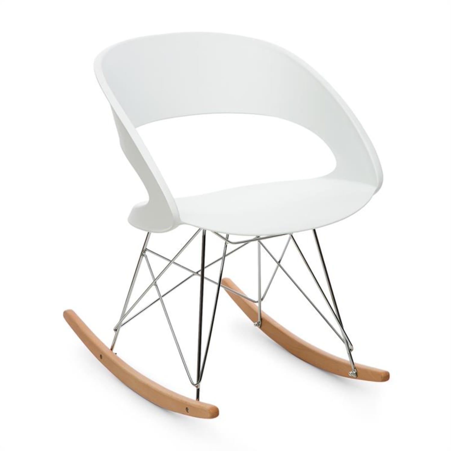 Travolta Chaise à bascule rétro coque plastique dur & bois - blanc 
