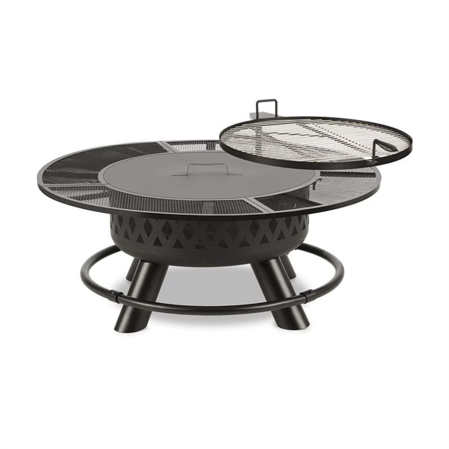 Rosario 3 en 1 brasero Ø120cm - parrilla de 70 cm - tablero de mesa acero 