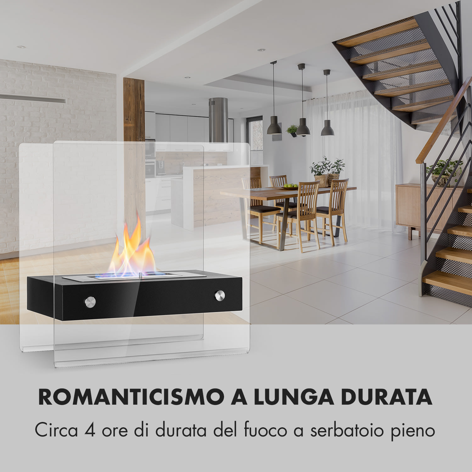 Phantasma Glassy Camino a Etanolo Senza Fumo Bruciatore Inox 
