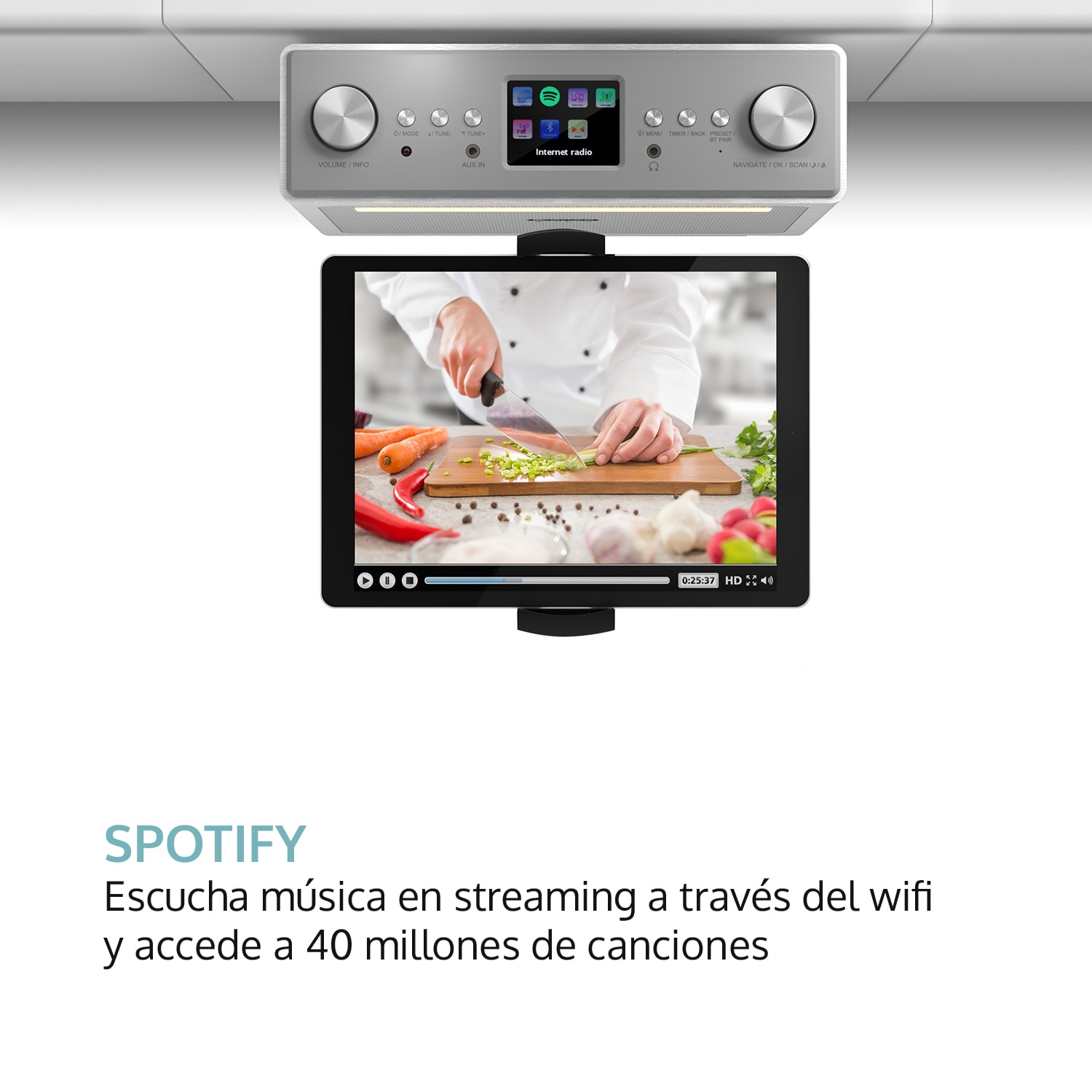 Connect Soundchef radio de cocina empotrable con Internet DAB+ FM bafles de 2 x 3" blanco Sin soporte para tableta | Blanco