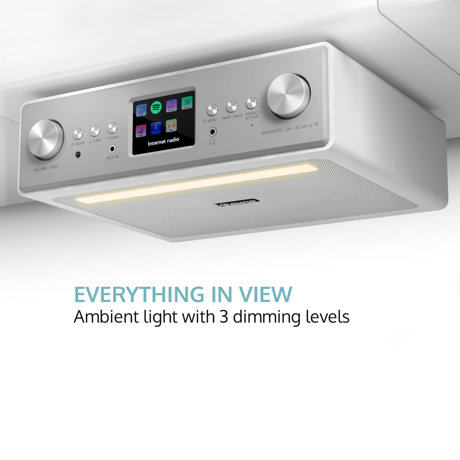 Connect Soundchef, кухненско радио, закрепено в долната част на шкафа, интернет, DAB+, FM, 2 x 3" високоговорители, бяло Без стойка за таблет | Бял