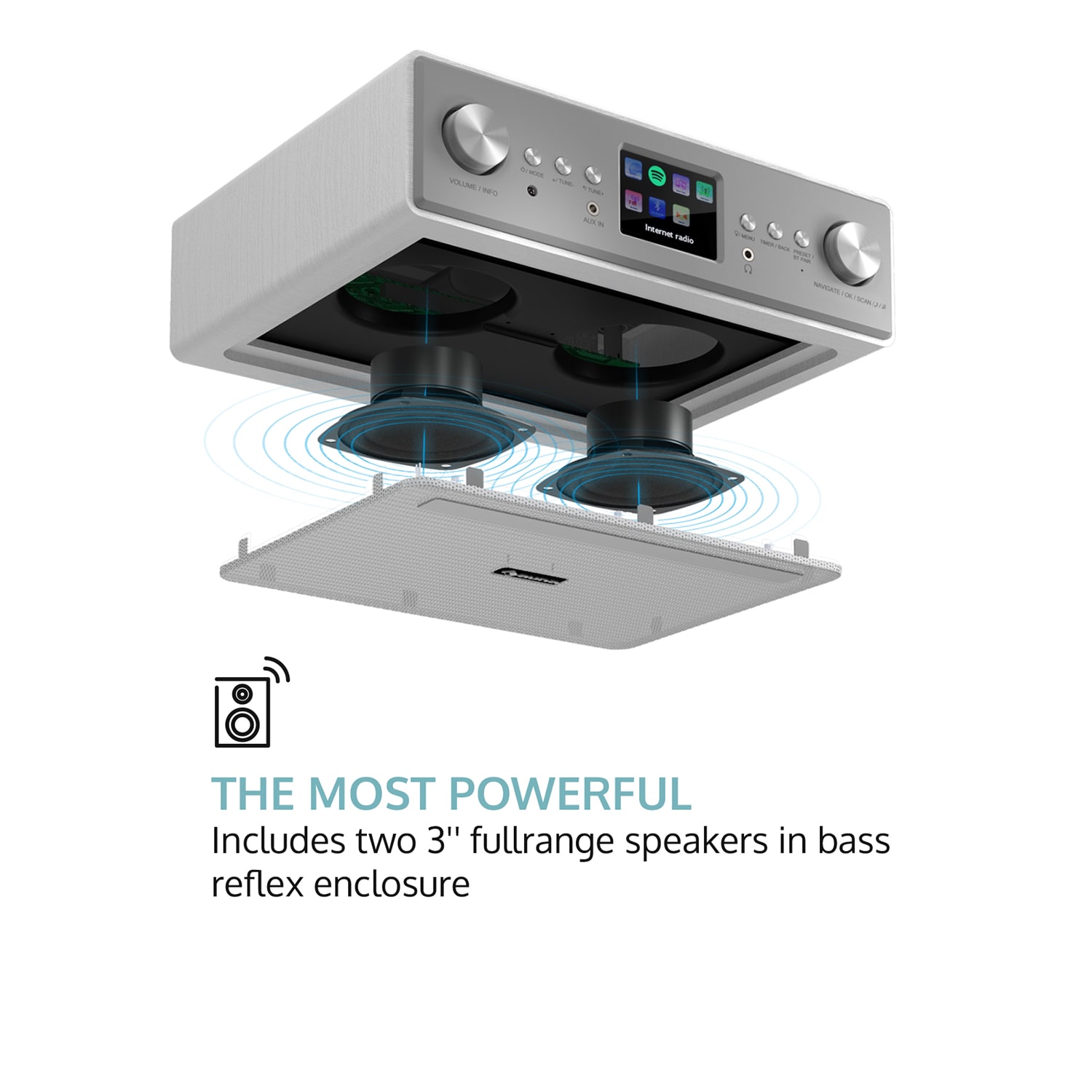 Connect Soundchef, кухненско радио, закрепено в долната част на шкафа, интернет, DAB+, FM, 2 x 3" високоговорители, бяло Без стойка за таблет | Бял