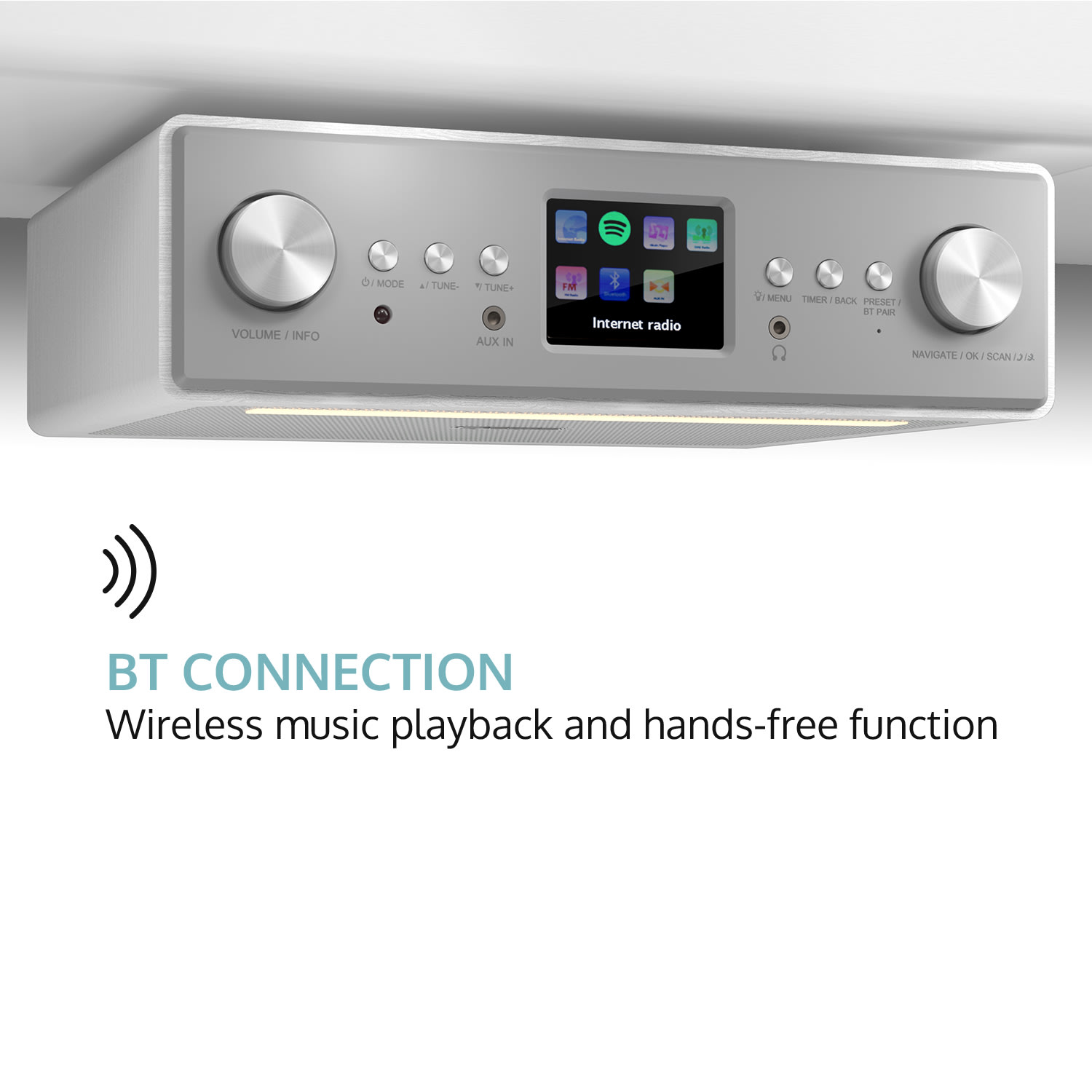 Connect Soundchef, кухненско радио, закрепено в долната част на шкафа, интернет, DAB+, FM, 2 x 3" високоговорители, бяло Без стойка за таблет | Бял