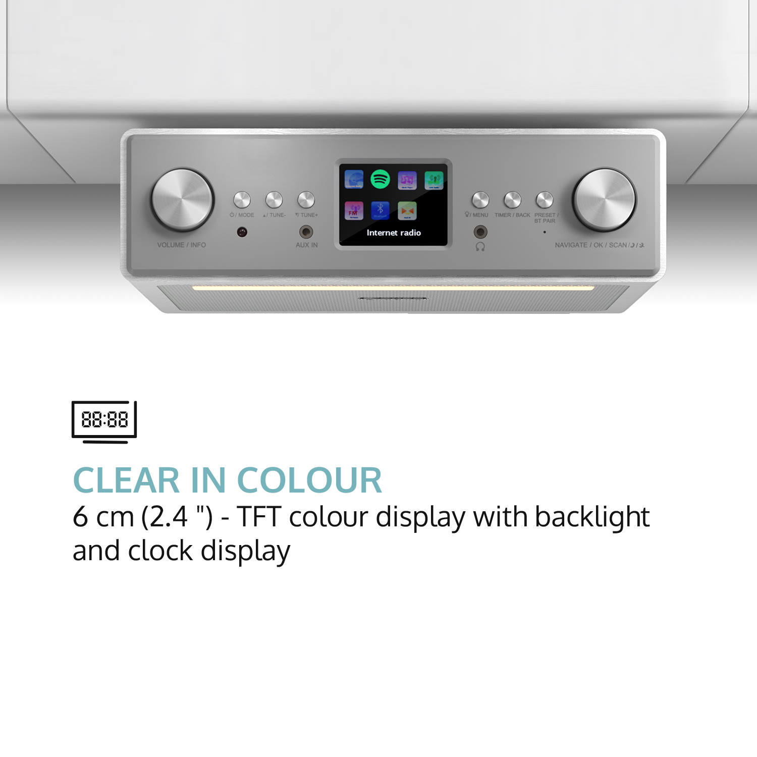 Connect Soundchef, кухненско радио, закрепено в долната част на шкафа, интернет, DAB+, FM, 2 x 3" високоговорители, бяло Без стойка за таблет | Бял