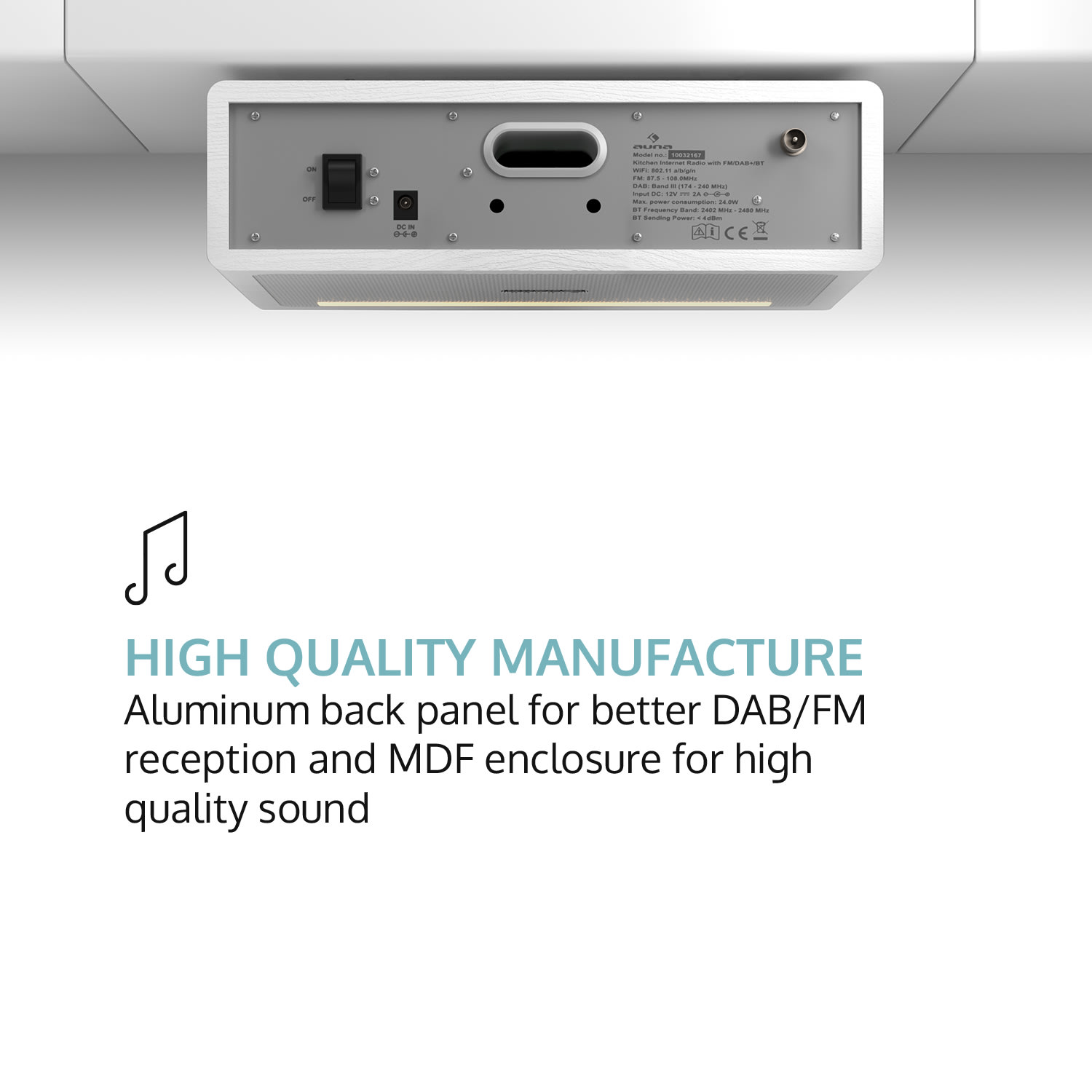 Connect Soundchef, кухненско радио, закрепено в долната част на шкафа, интернет, DAB+, FM, 2 x 3" високоговорители, бяло Без стойка за таблет | Бял
