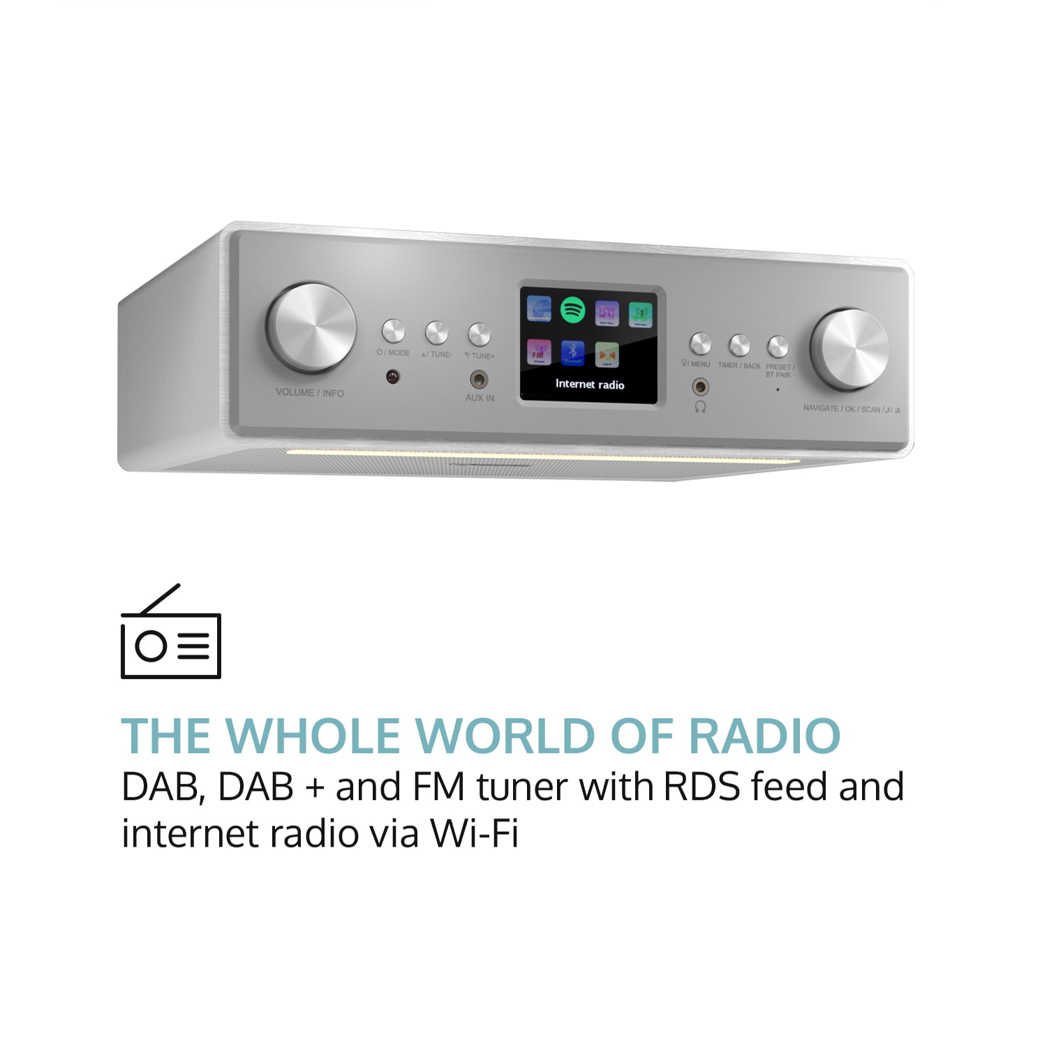 Connect Soundchef, кухненско радио, закрепено в долната част на шкафа, интернет, DAB+, FM, 2 x 3" високоговорители, бяло Без стойка за таблет | Бял
