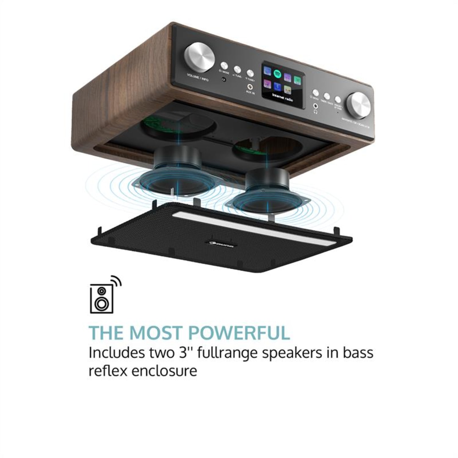 Connect Soundchef Radio encastrable Internet DAB+ FM enceintes 3" marron Sans support pour tablette | Noyer