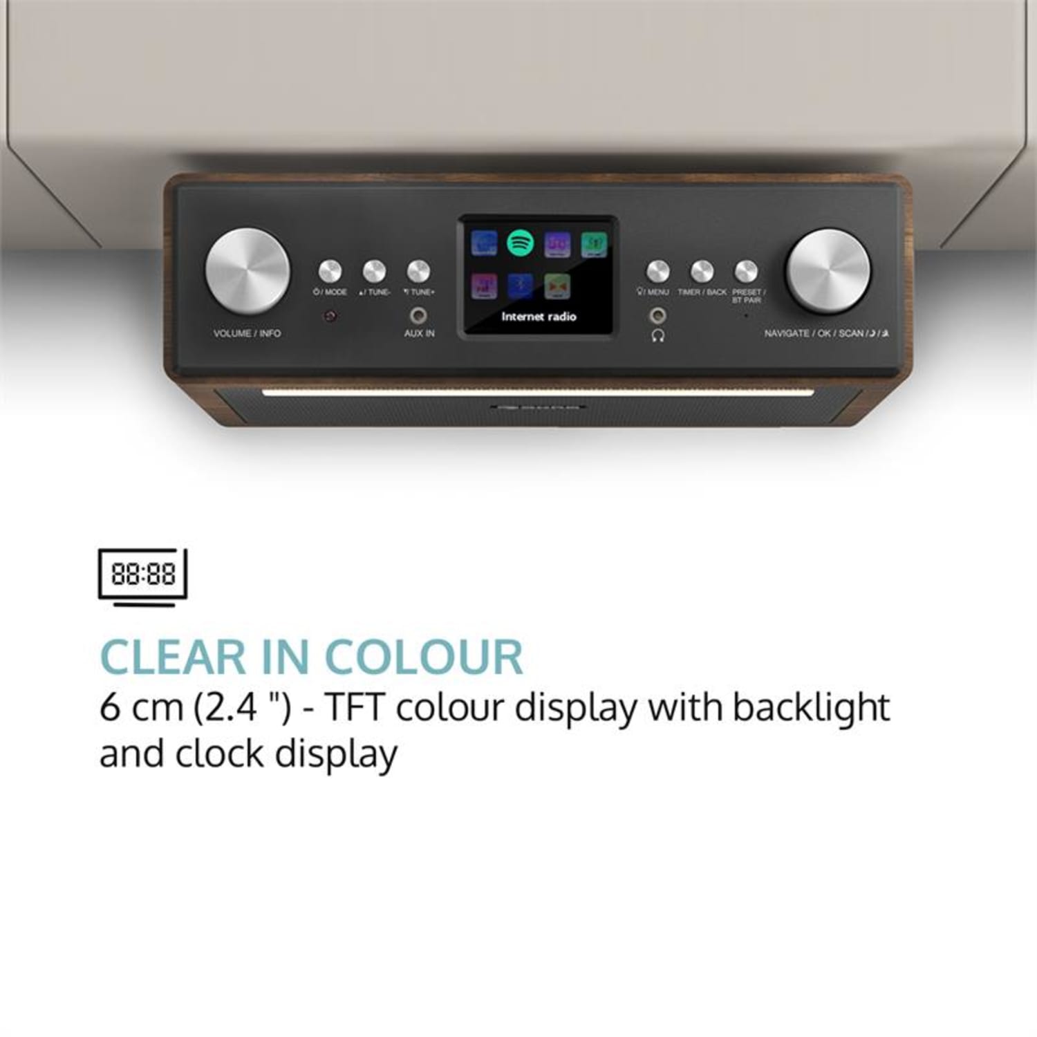Connect Soundchef Radio encastrable Internet DAB+ FM enceintes 3" marron Sans support pour tablette | Noyer