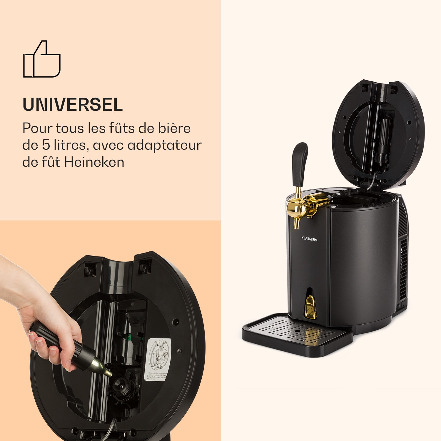 Distributeur de bière Skal Rafraîchisseur de bière fûts de 5 l CO2 inox noir Noir / Or Antique Métallisé