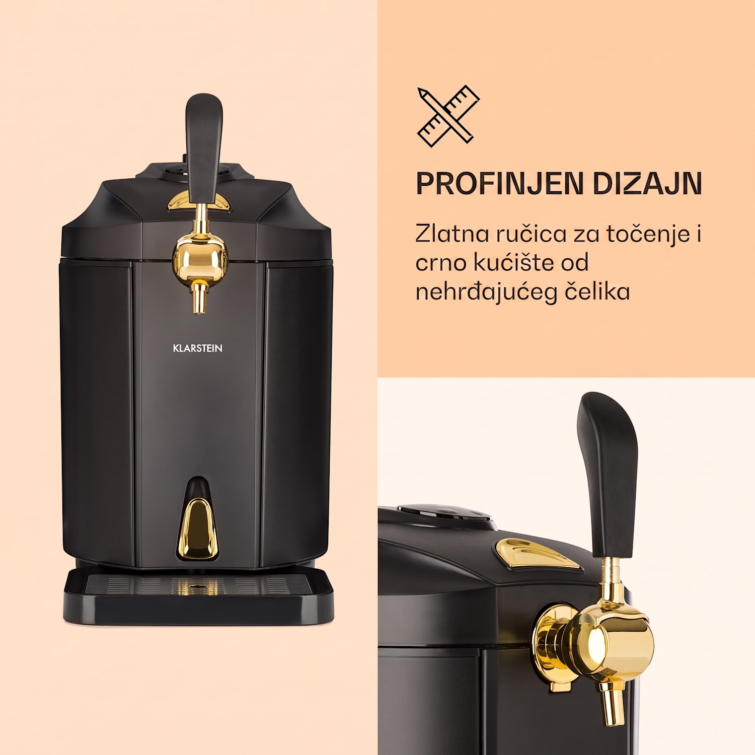 Skal, točionik za pivo, CO2, 5l, nehrđajući čelik, crni Crna / antičko zlato metalik