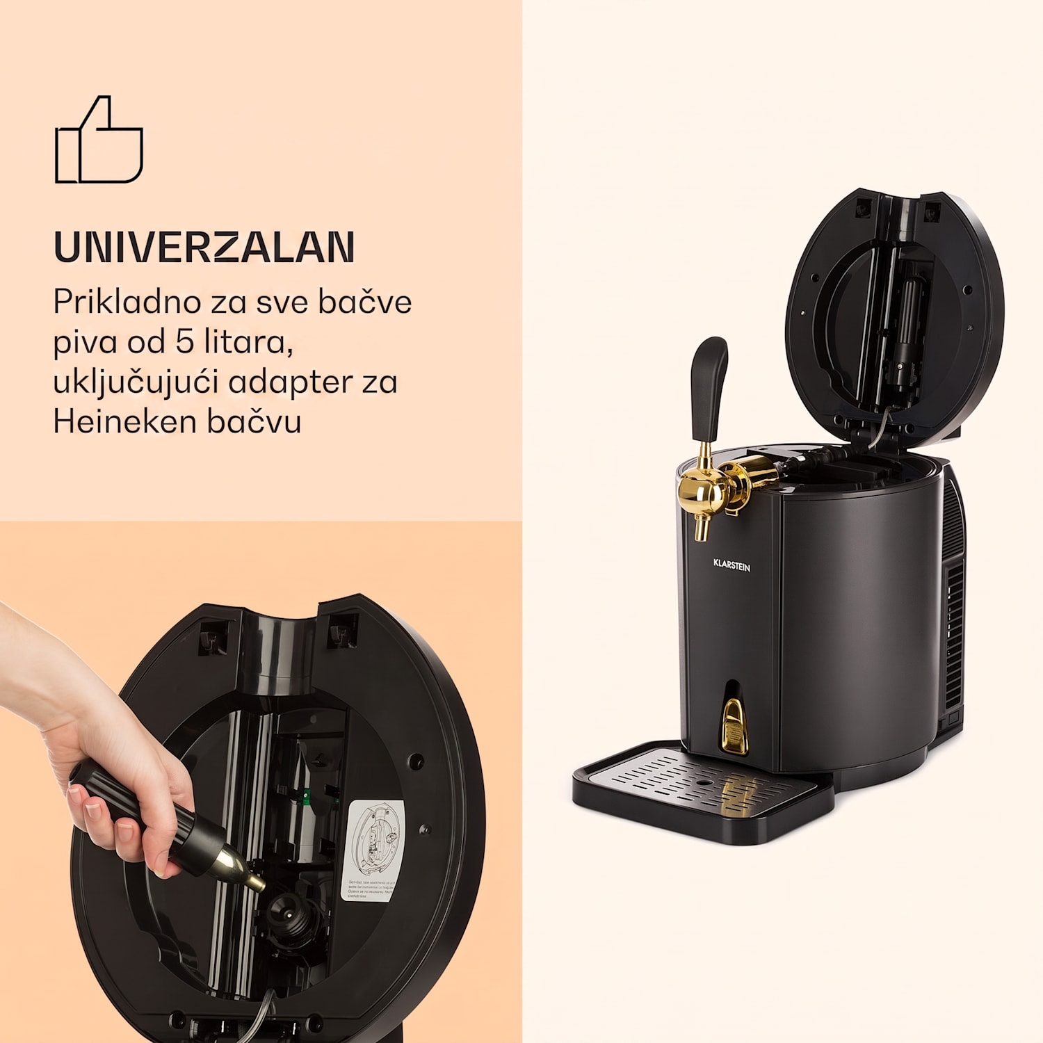 Skal, točionik za pivo, CO2, 5l, nehrđajući čelik, crni Crna / antičko zlato metalik