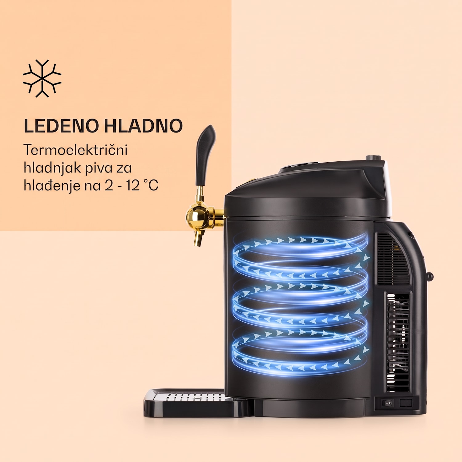 Skal, točionik za pivo, CO2, 5l, nehrđajući čelik, crni Crna / antičko zlato metalik