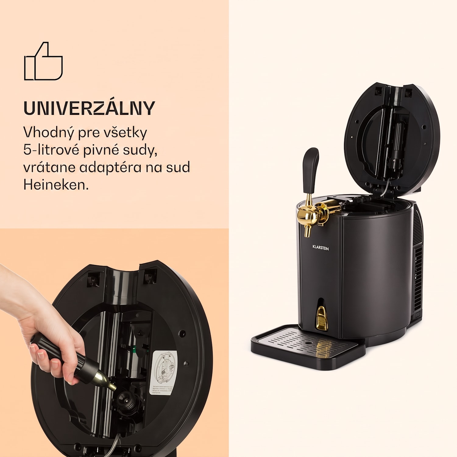Skal, výčapné zariadenie, chladenie piva, 5 l súdok, CO2, nehrdzavejúca oceľ, čierne Čierna / Starožitná zlatá metalíza