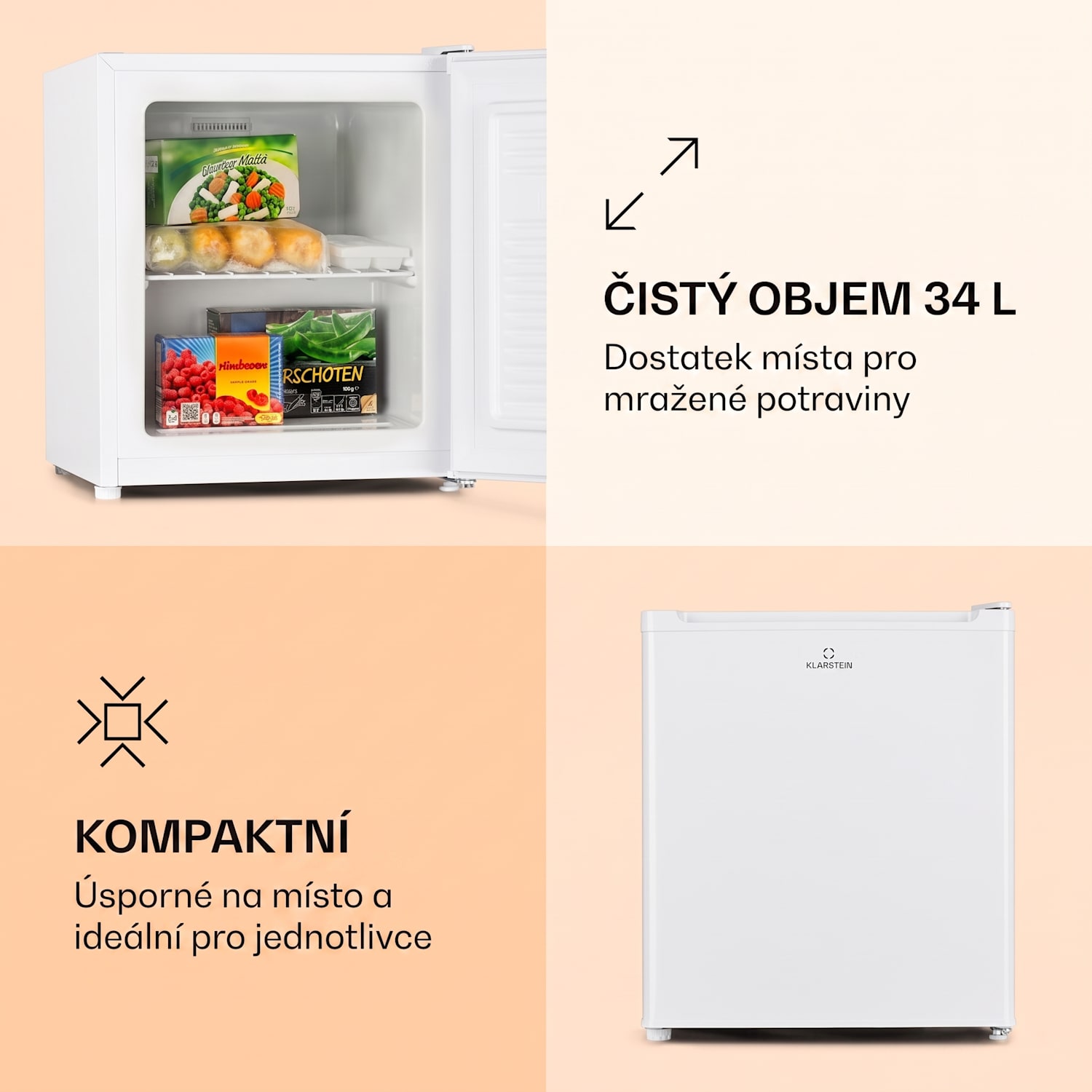 Garfield Eco E, mrazák, 33 l, 4 hvězdičky, kompaktní, bílý Bílá