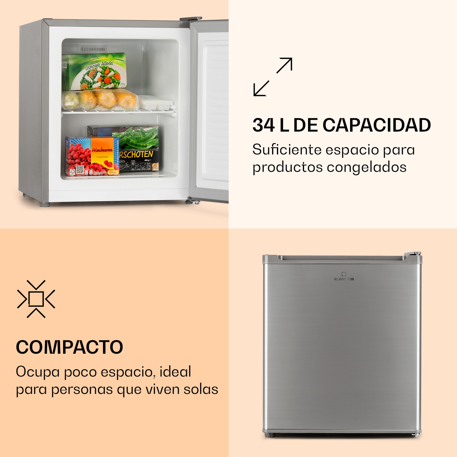 Garfield Eco Congelador de 4 estrellas, 34 litros, compacto Plata
