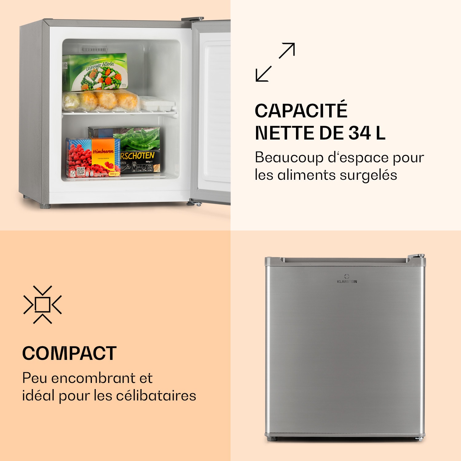 Congélateur Garfield Eco 4 étoiles 34 litres compact Argent