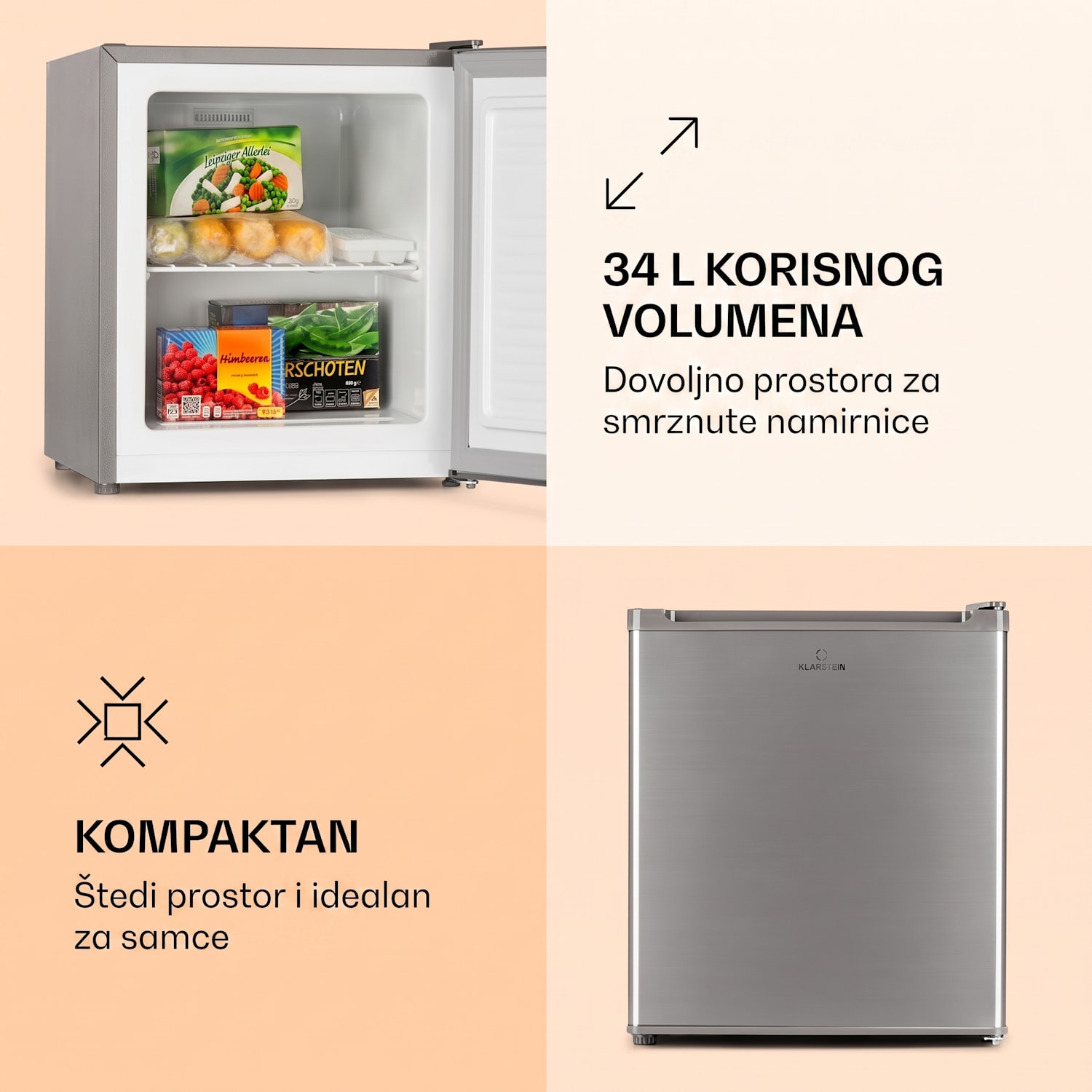 Garfield Eco E, zamrzivač, 4 zvjezdice, 33 L, kompaktan, srebrni Srebro