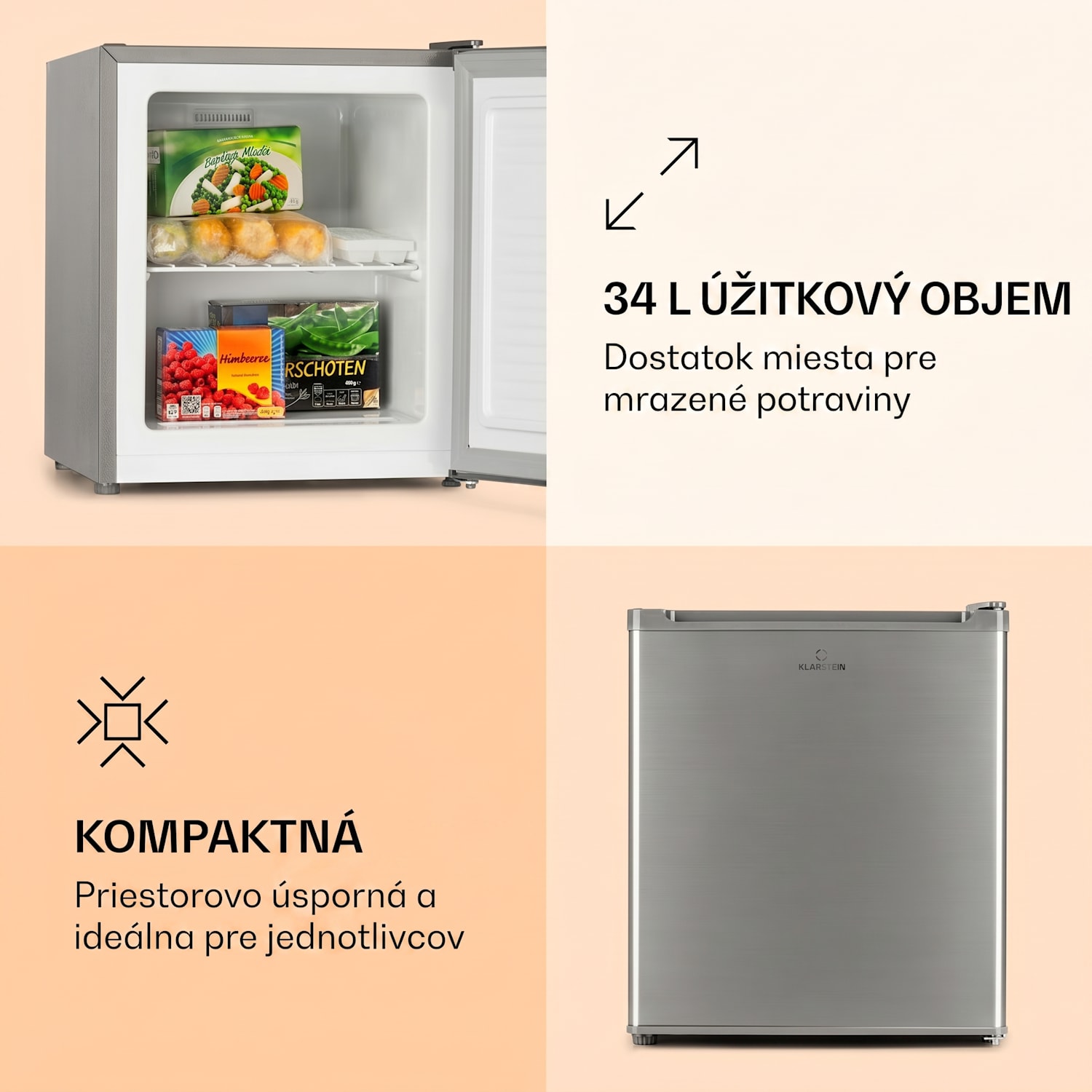 Garfield Eco E, mraznička, 33 l, 4 hviezdičky, kompaktná, strieborná Strieborná