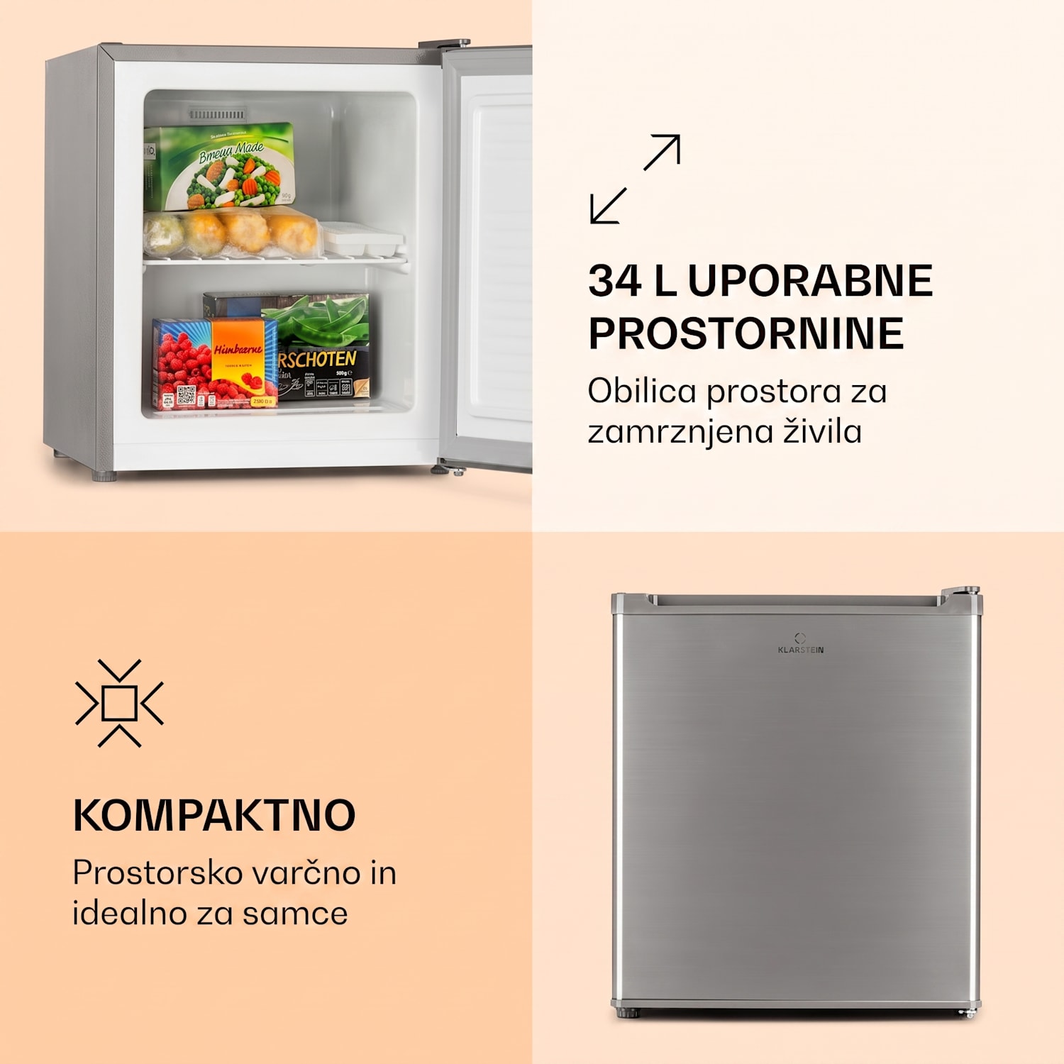 Garfield Eco E, zamrzovalnik s 4 zvezdicami, 33 l, kompakten, srebrna Srebrna