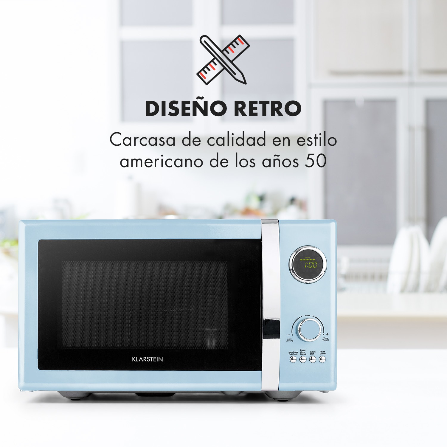 Fine Dinesty Microondas 2 en 1 800W Grill 1000W 23L Azul Aguamarina
