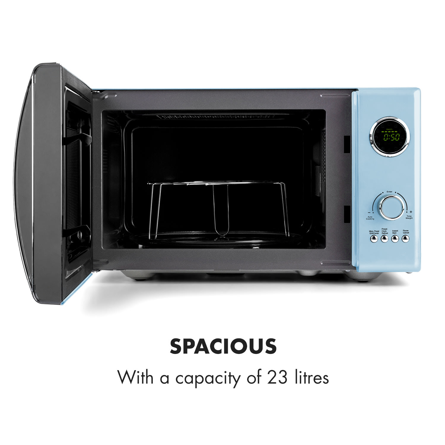 Fine Dinesty, kuchenka mikrofalowa z grillem, 800/1000 W, 23 l, styl retro, 12 programów Aqua