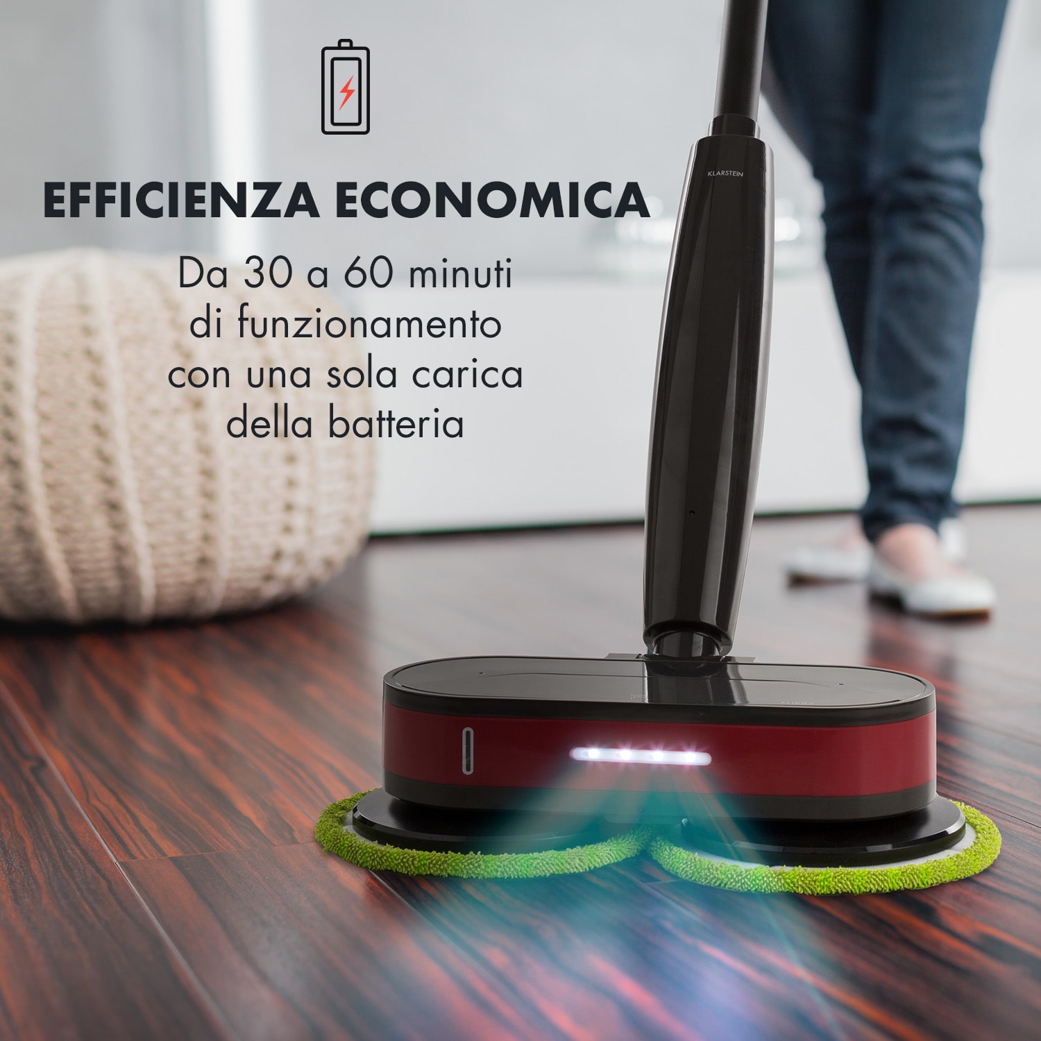 FurbyLavapavimenti e Lucidatrice LED Batterie 60 W Nero/Rosso Rosso