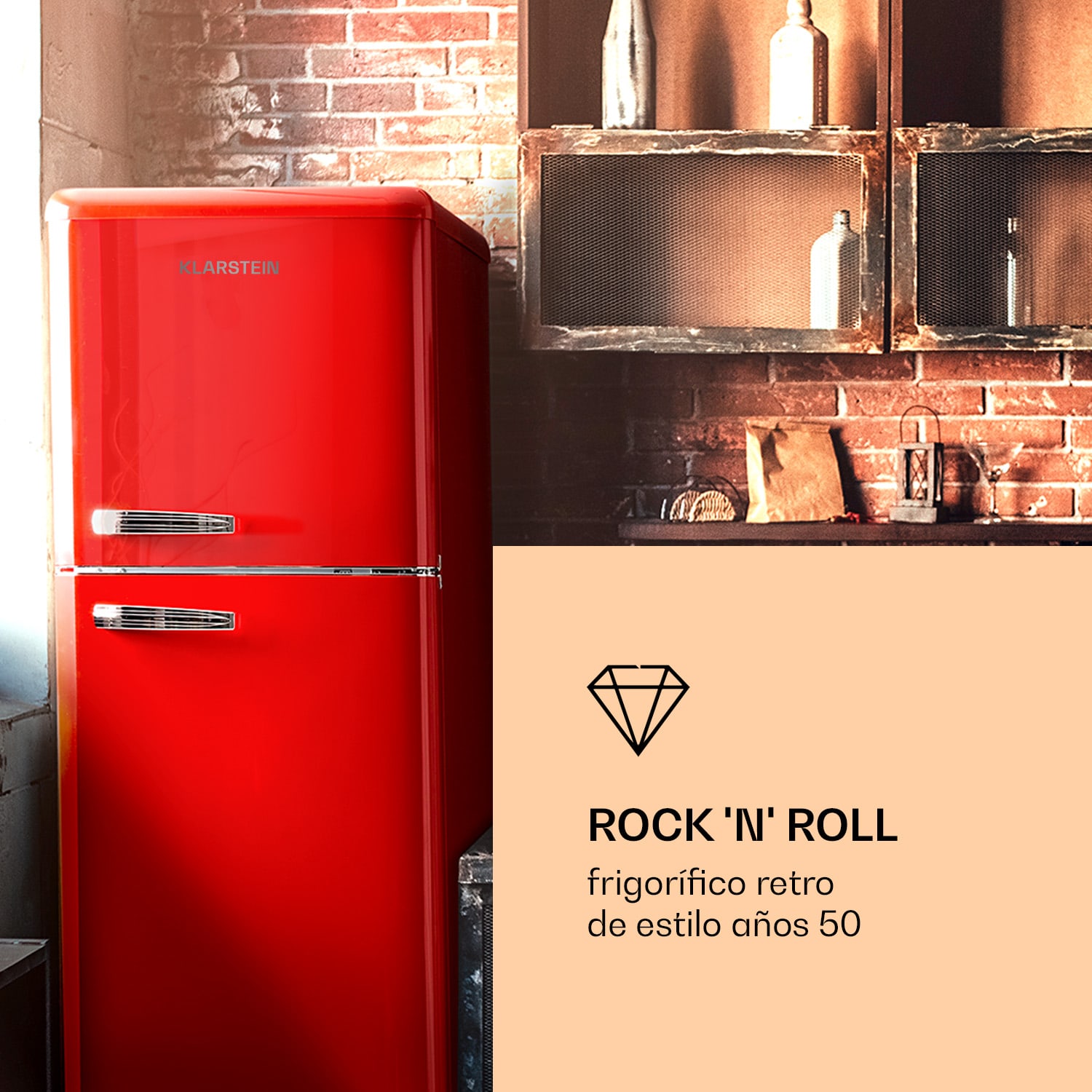 Audrey Retro Combi de nevera y congelador 194 / 56 litros Rojo