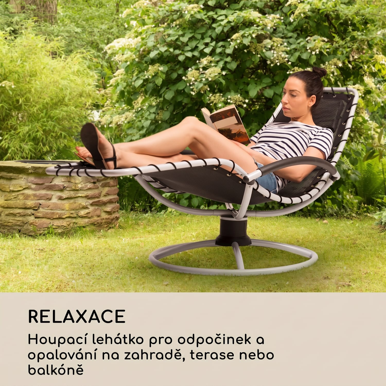 The Chiller, houpací lehátko, 77 x 85 x 173 cm, 360 Comfort, ComfortMesh, černé Černá