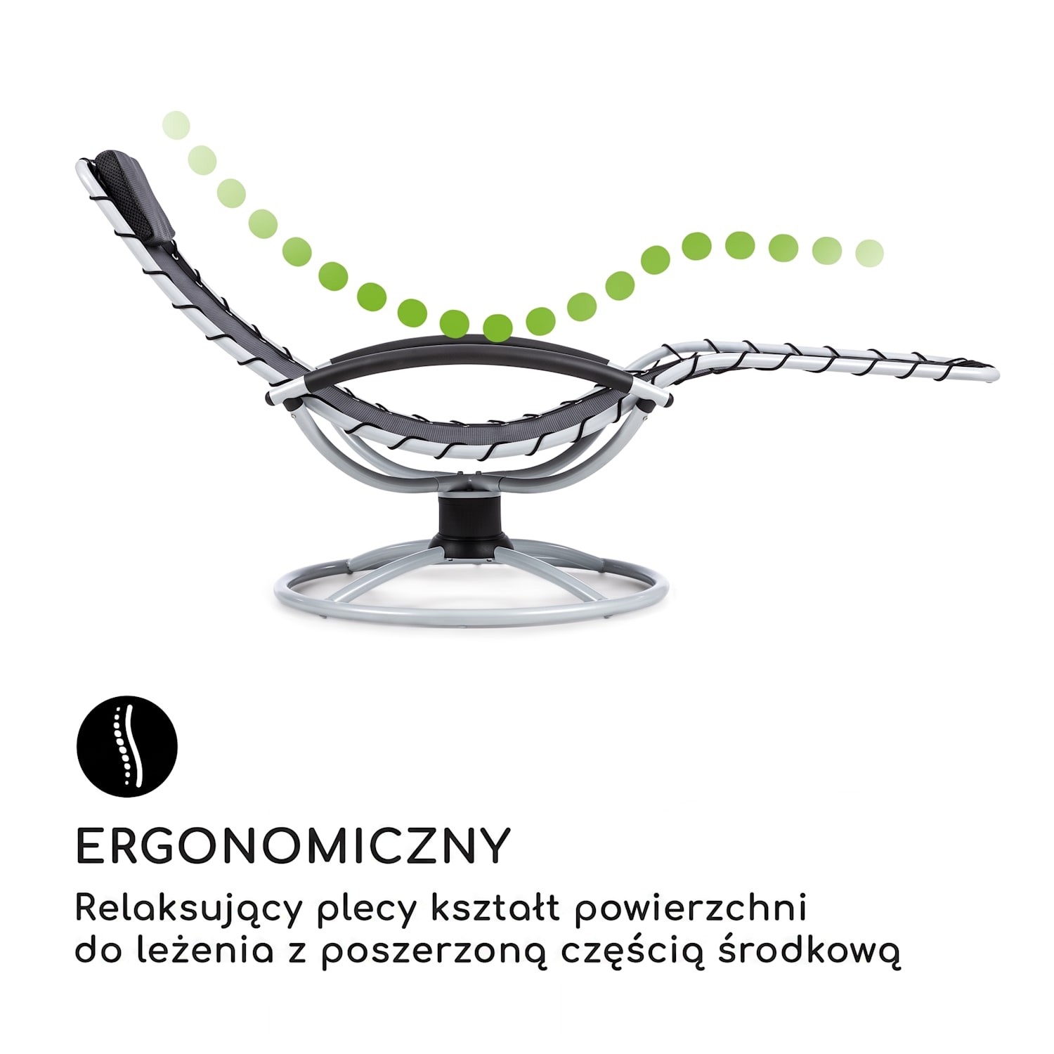 The Chiller, leżak ogrodowy bujany, 77 x 85 x 173 cm, 360 Comfort, ComfortMesh Czarny