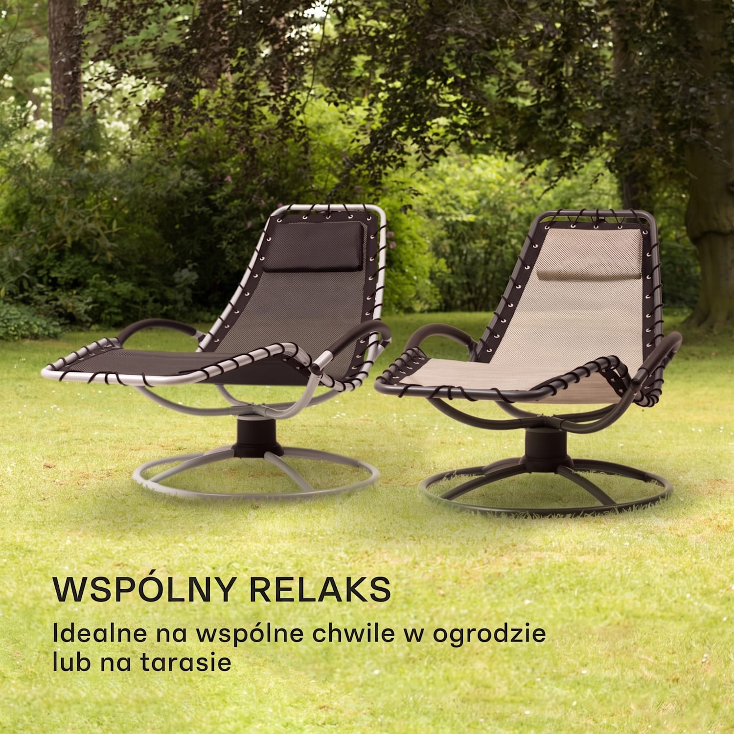 The Chiller, leżak ogrodowy bujany, 77 x 85 x 173 cm, 360 Comfort, ComfortMesh Czarny