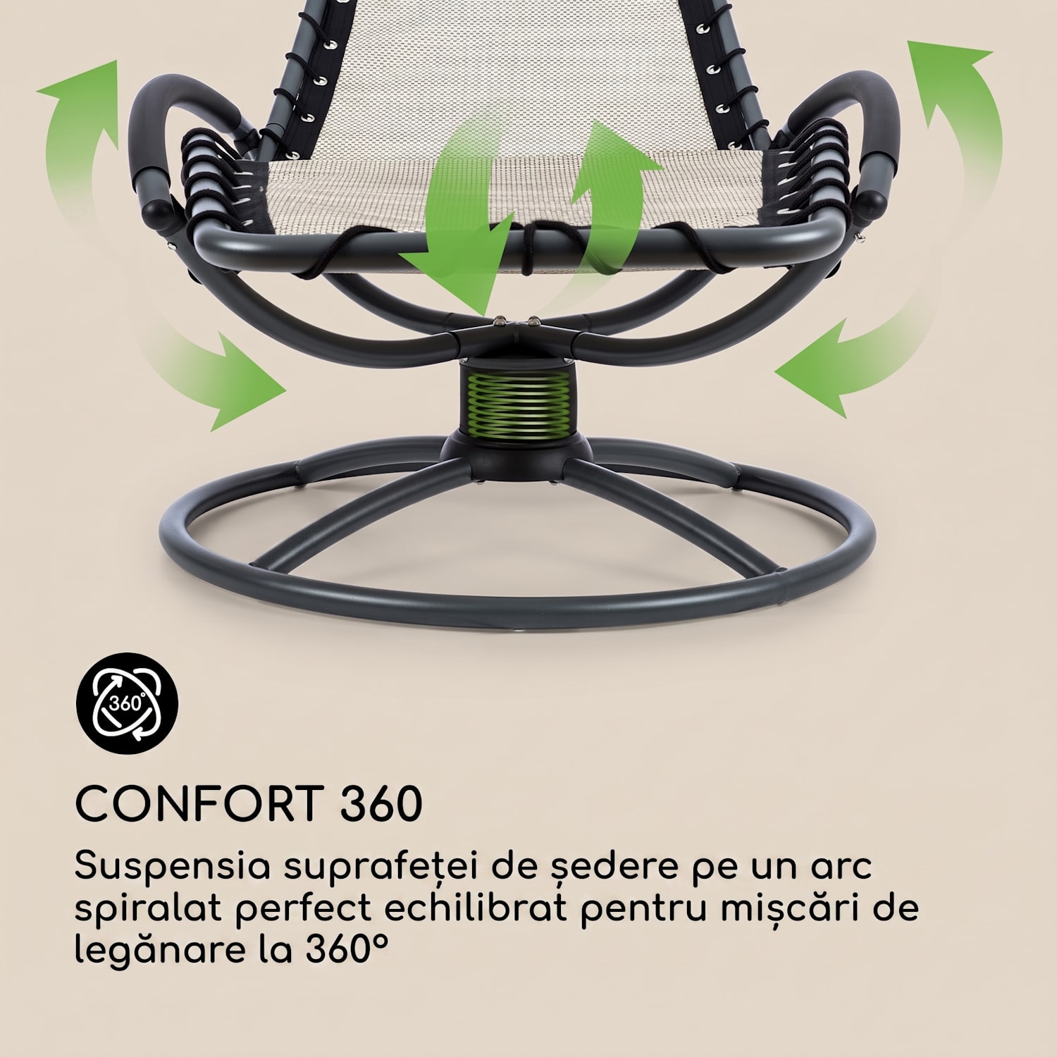 The Chiller, scaun balansoar, 77 x 85 x 173 cm, 360 Comfort, ComfortMesh, bej Nisip