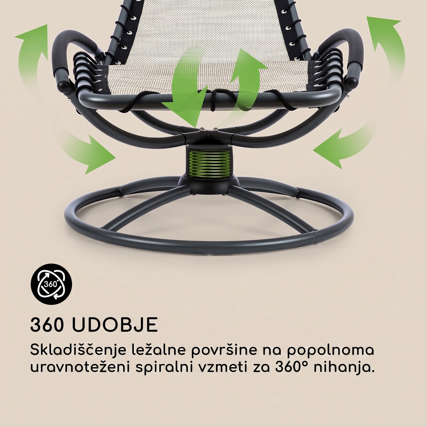 The Chiller, Gugalnik/ležalnik, 77 x 85 x 173 cm, 360 Comfort, Comfortmesh, Bež Pesek