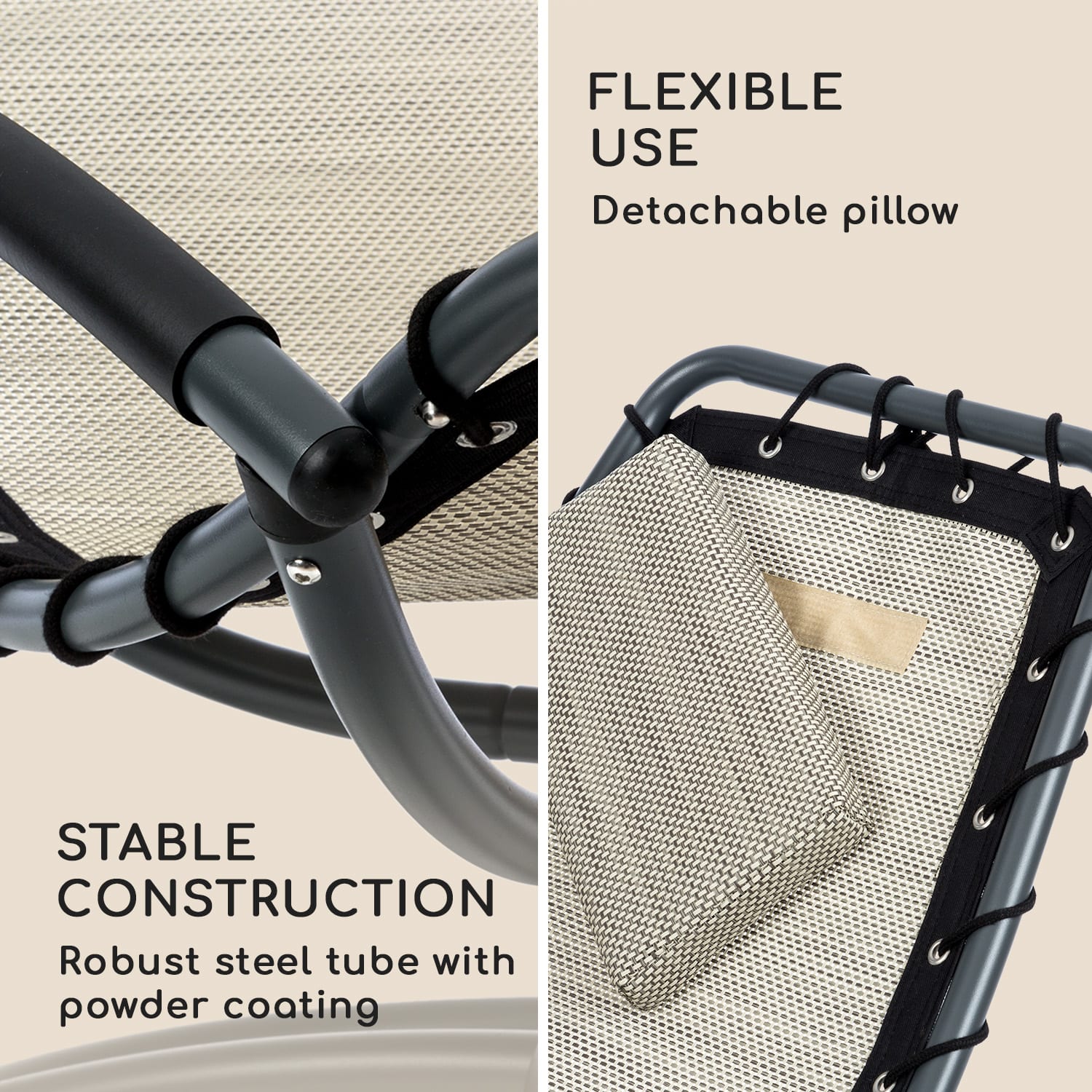 The Chiller, hojdacie lehátko, 77 x 85 x 173 cm, 360 Comfort, ComfortMesh, béžové Piesok