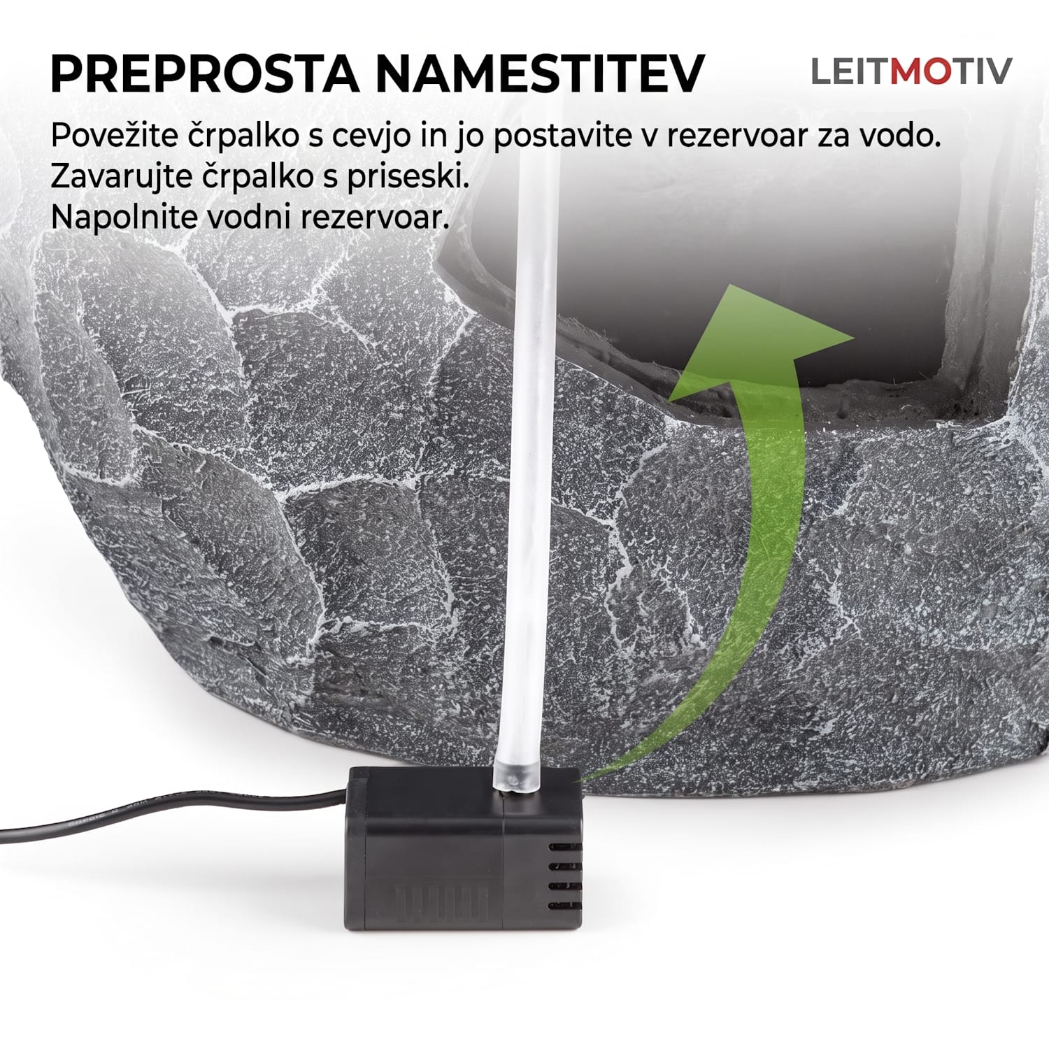 Murach kaskadni vodnjak, obratovanje na akumulator, 2 W, solarna plošča, 3 LED luči 