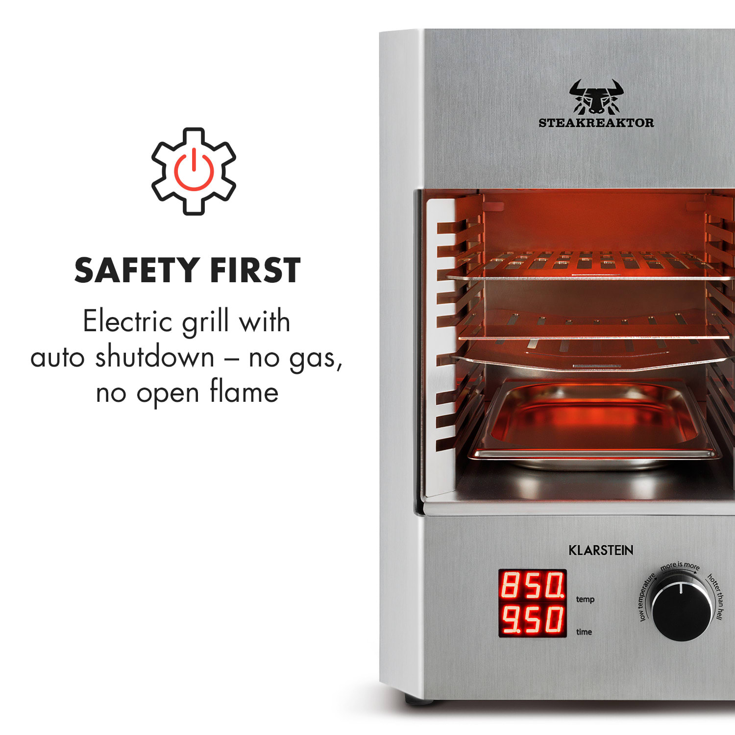 Klarstein Steakreaktor 2.0 – Stainless Steel Edition, beltéri grillsütő, 1600 W, 850 ° C 