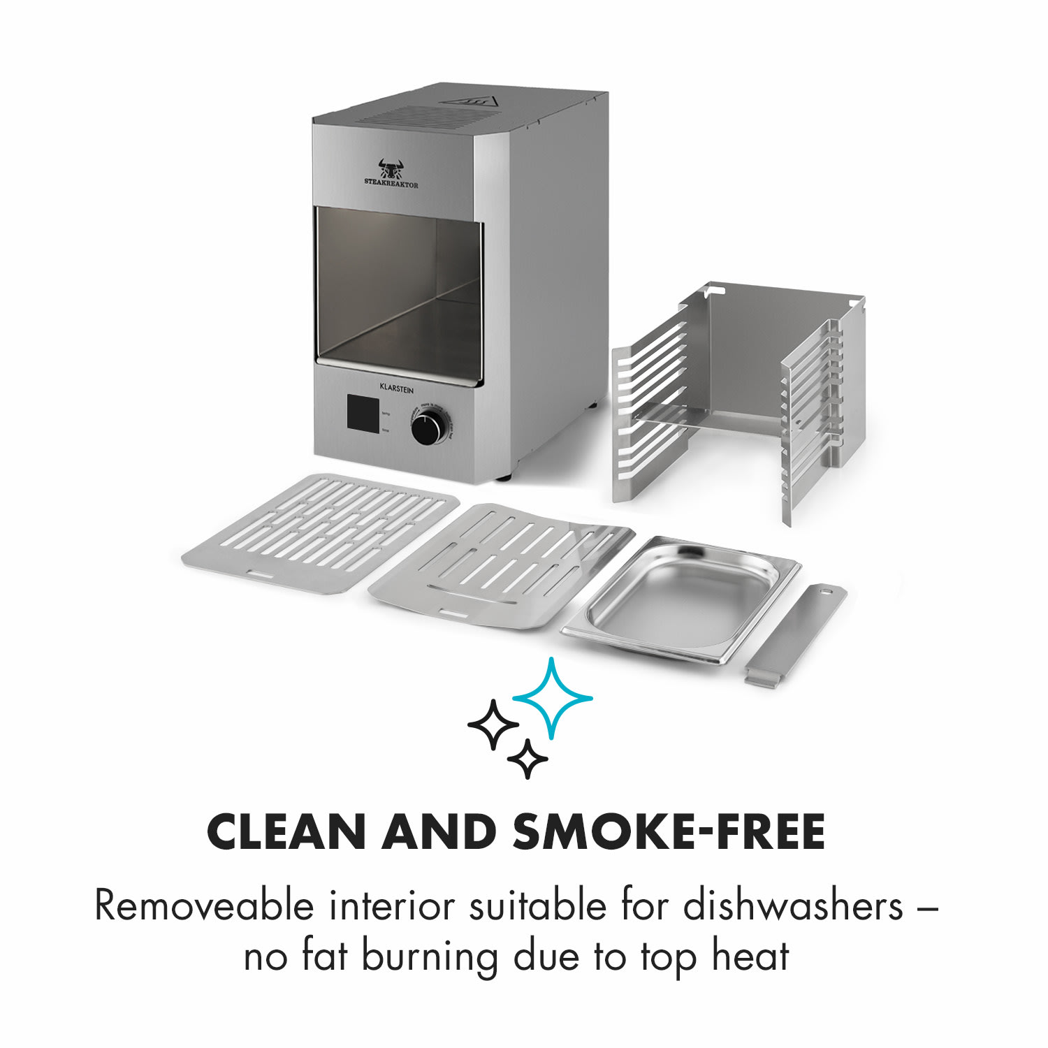 Klarstein Steakreaktor 2.0 – Stainless Steel Edition, beltéri grillsütő, 1600 W, 850 ° C 