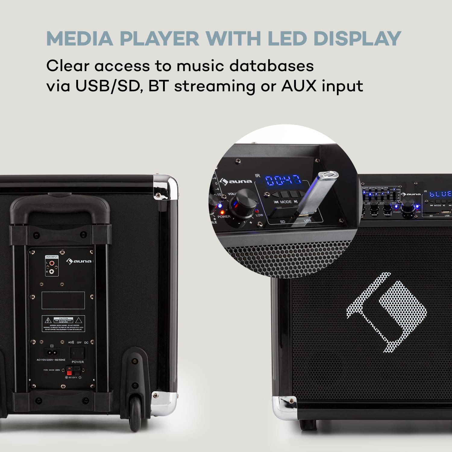 Moving 80, PA-naprava 8" Woofer 35 / 100 W max. VHF-Mikrofon USB SD BT AUX mobil 