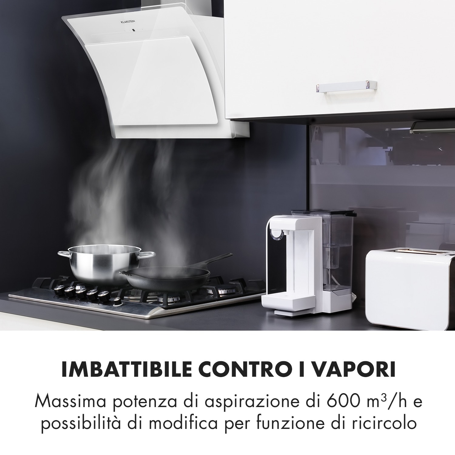 Sabia 60 Cappa Aspirante 60cm 600m³/h LED 3 Livelli di Potenza bianco 