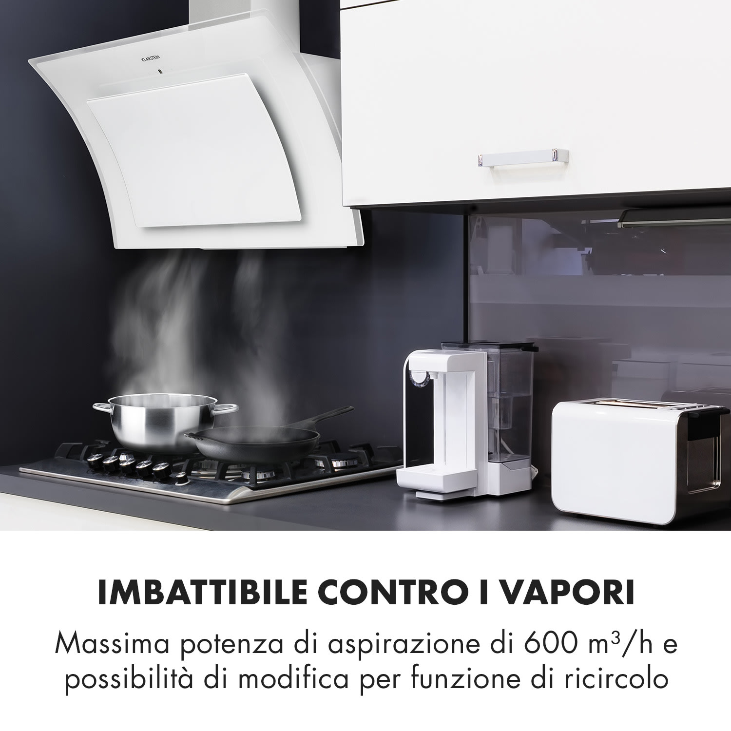 Sabia 90 Cappa Aspirante 90cm 600m³/h LED 3 Livelli di Potenza bianco 