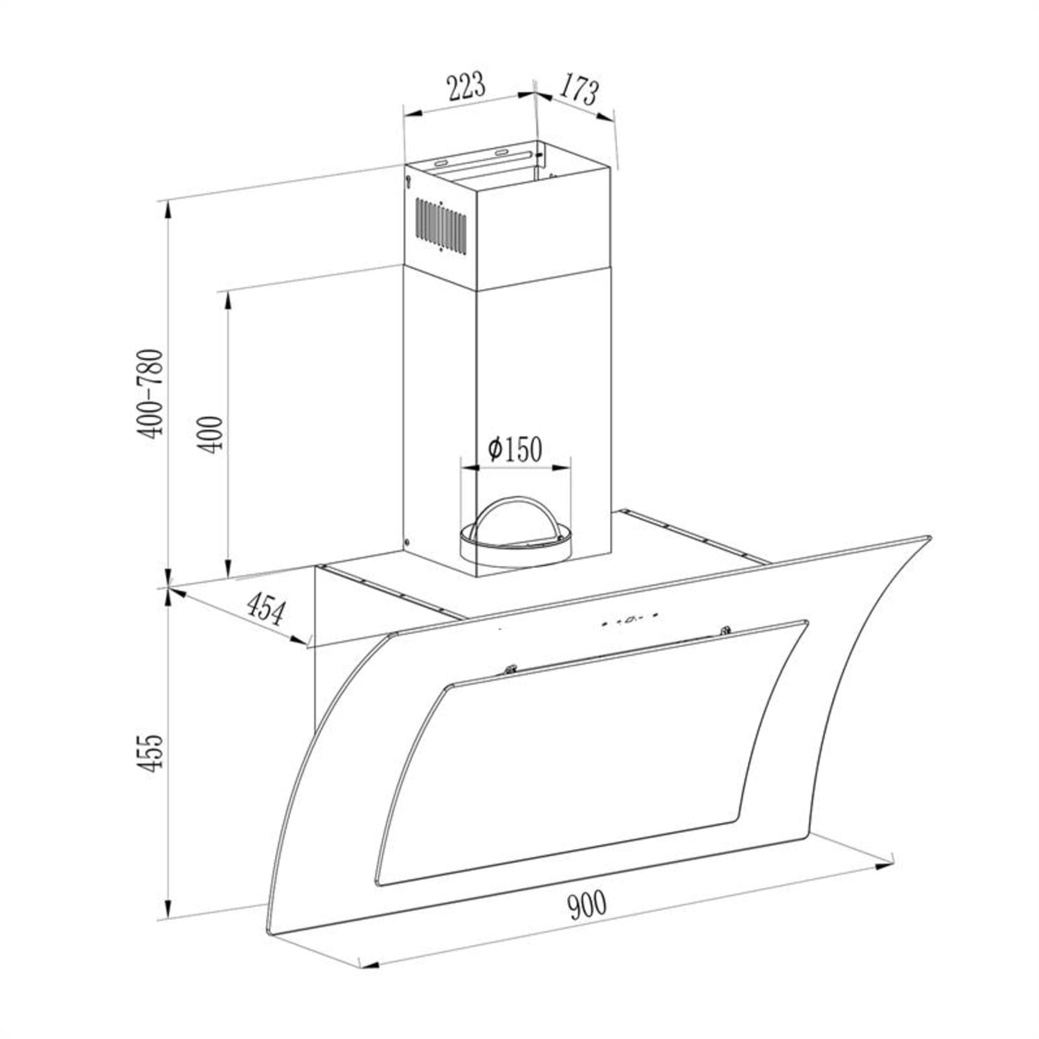 Sabia 90, digestoř, 90 cm, nástěnná, 600 m³/h, LED, bílá 