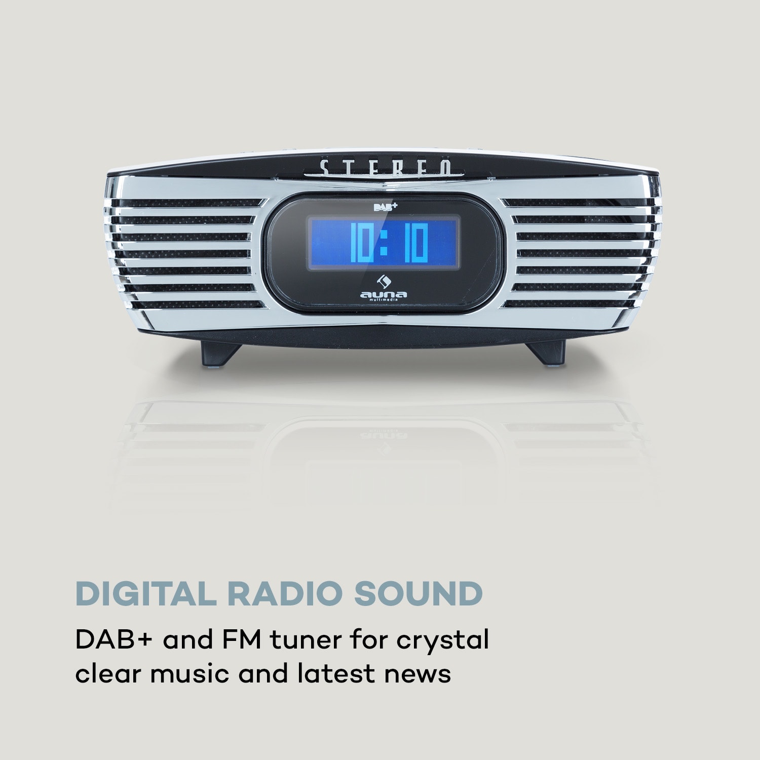 Dreamee DAB+, radiobudzik, CD odtwarzacz, DAB+/FM, CD-R/RW/MP3, AUX, retro Czarny / Srebrny Metal