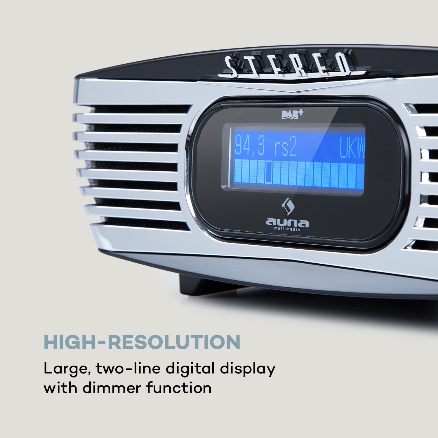 Dreamee DAB+, radiobudzik, CD odtwarzacz, DAB+/FM, CD-R/RW/MP3, AUX, retro Czarny / Srebrny Metal