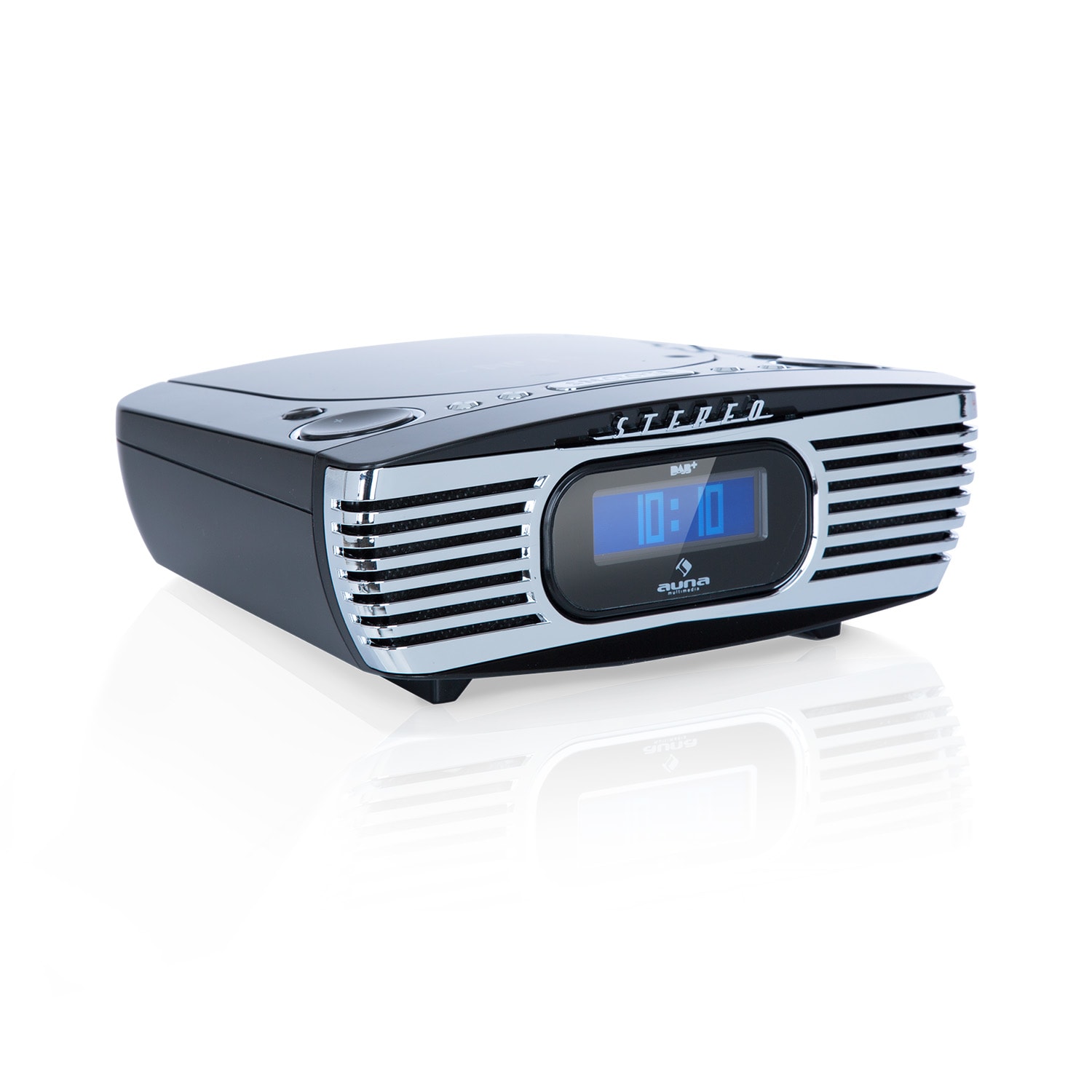 Dreamee DAB+, radiobudzik, CD odtwarzacz, DAB+/FM, CD-R/RW/MP3, AUX, retro Czarny / Srebrny Metal