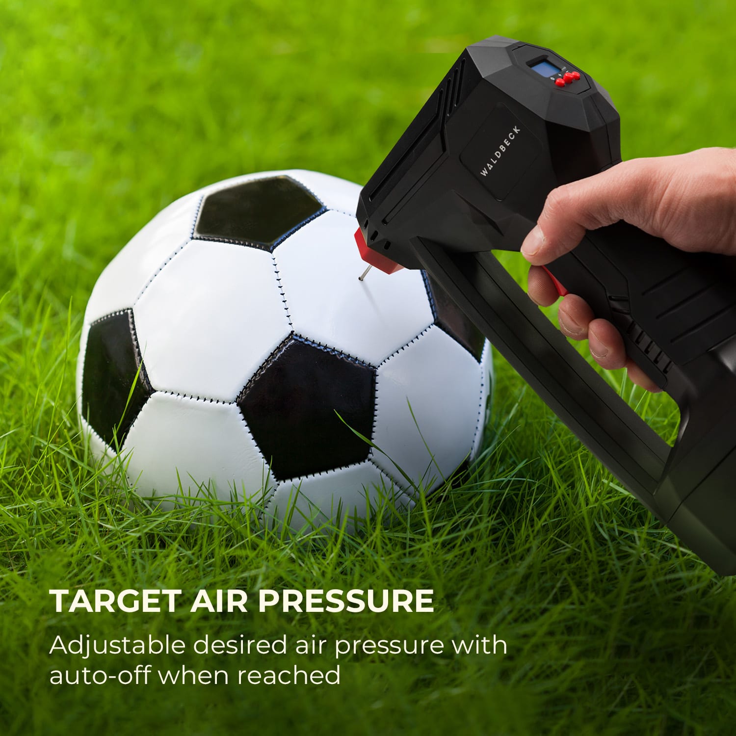AirBuddy, акумулаторна помпа, 120 W, LED светлина, 1500 mAh, батерия, черно/червена 