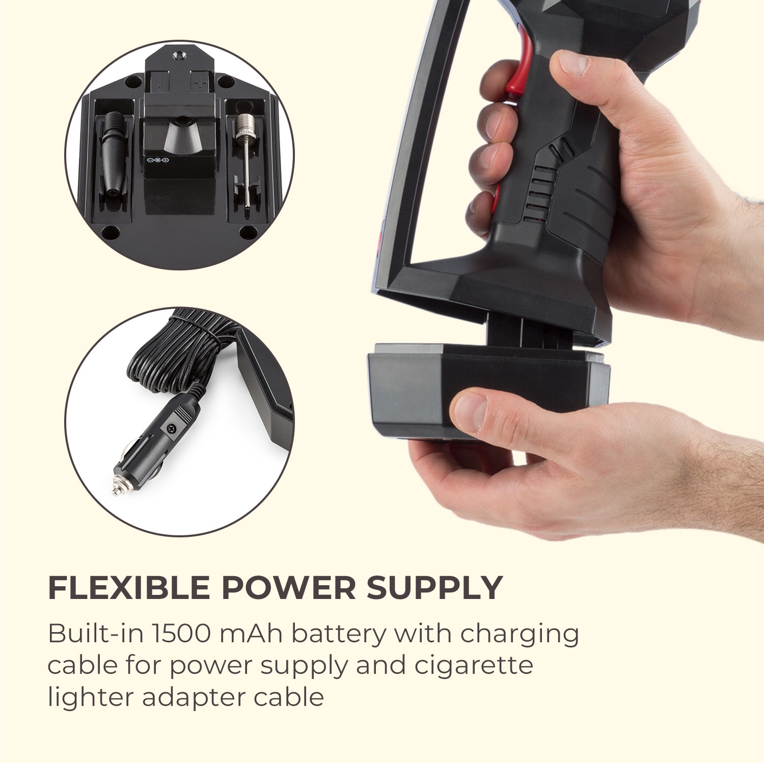 AirBuddy, акумулаторна помпа, 120 W, LED светлина, 1500 mAh, батерия, черно/червена 