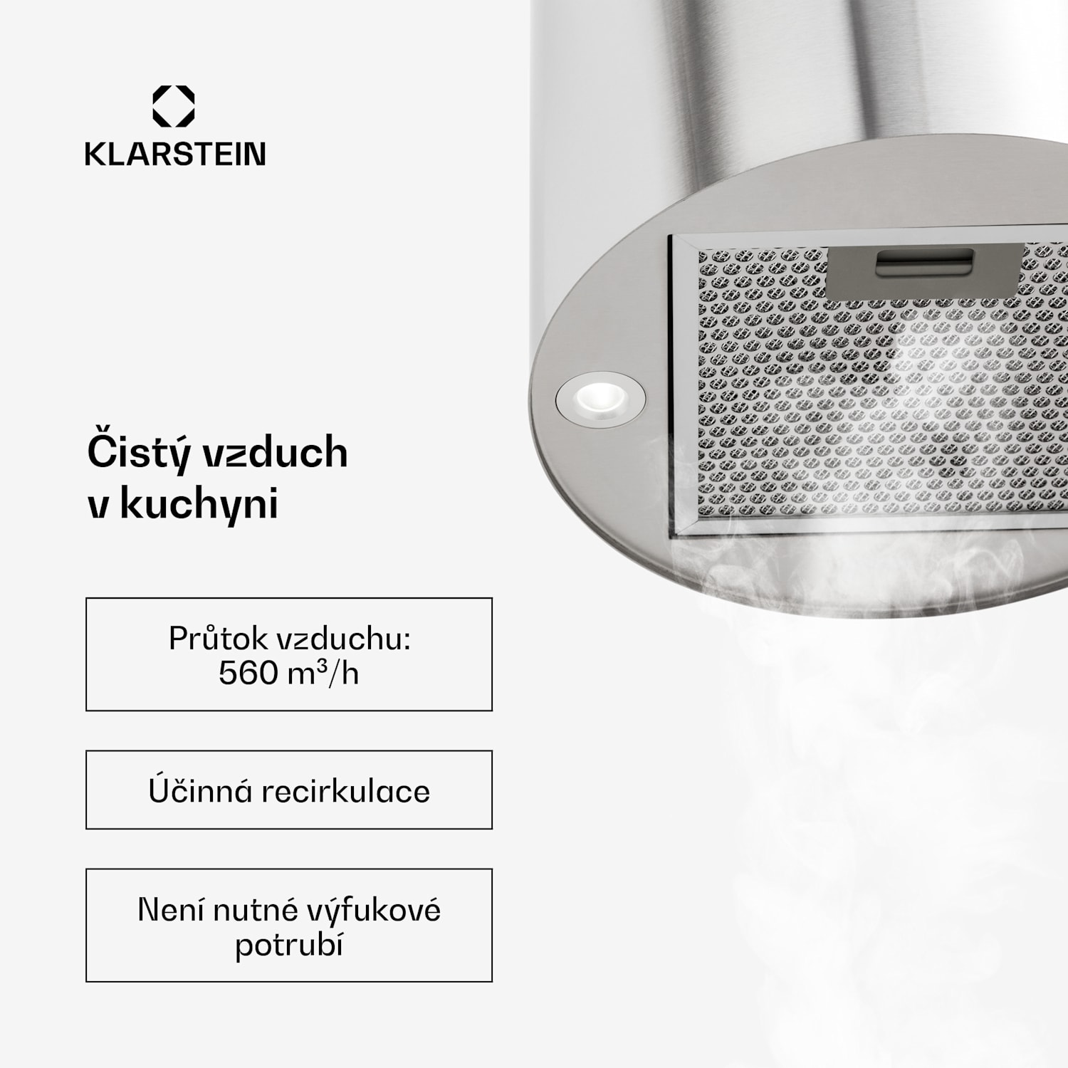 Barett, digestoř, 35 cm, ostrůvková, 560 m³/h, LED, filtr s aktivním uhlím, nerezová ocel 