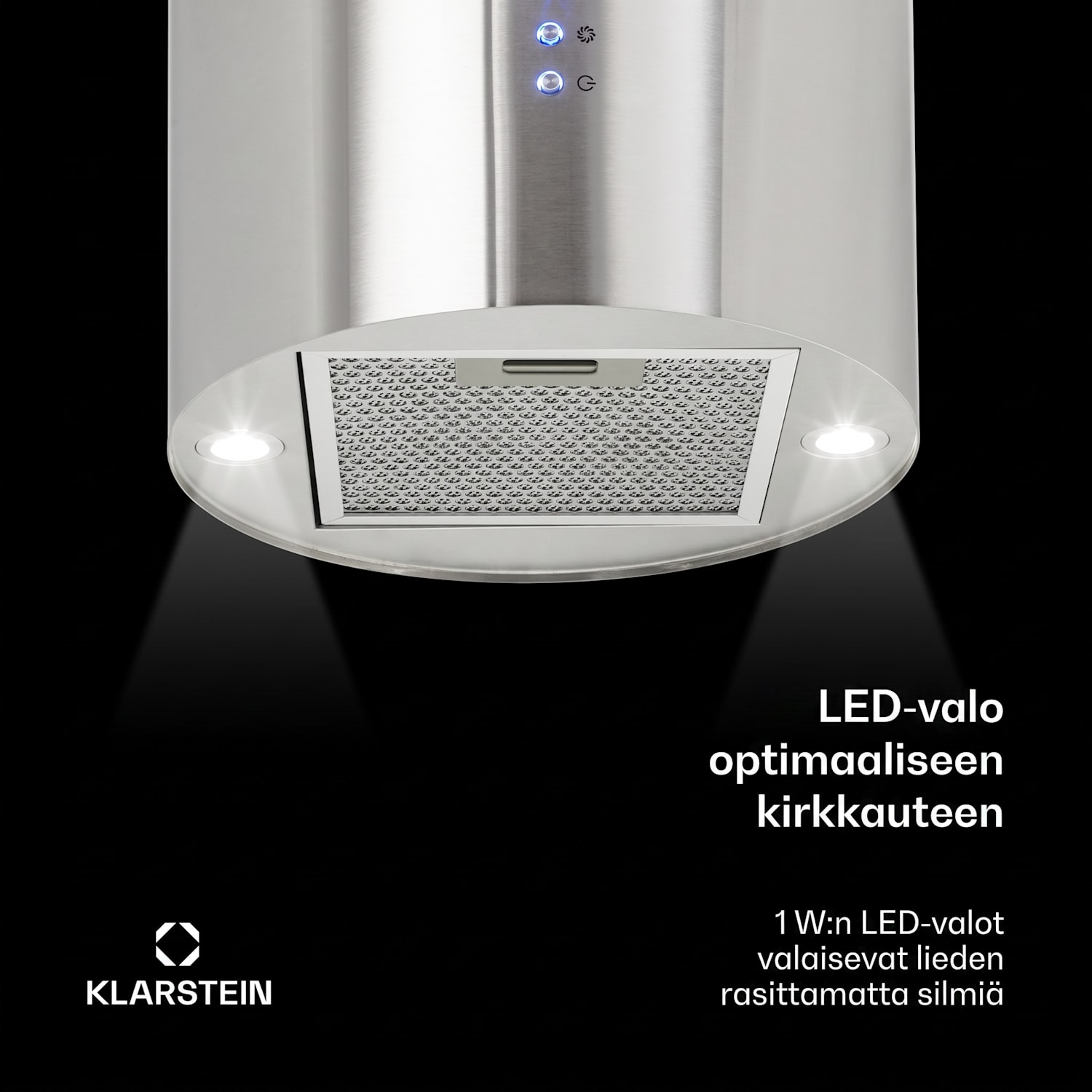 Barett saarekeliesituuletin Ø 35 cm kiertoilma 522 m³/h LED aktiivihiilisuodatin Hopea