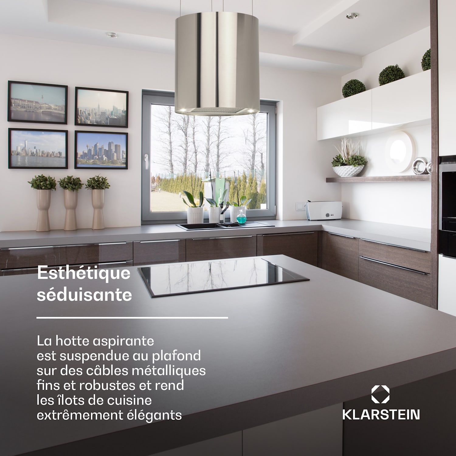 Hotte aspirante d'îlot Barett Ø35cm recirculation 558 m³/h LED filtre à charbon actif Acier Inoxydable