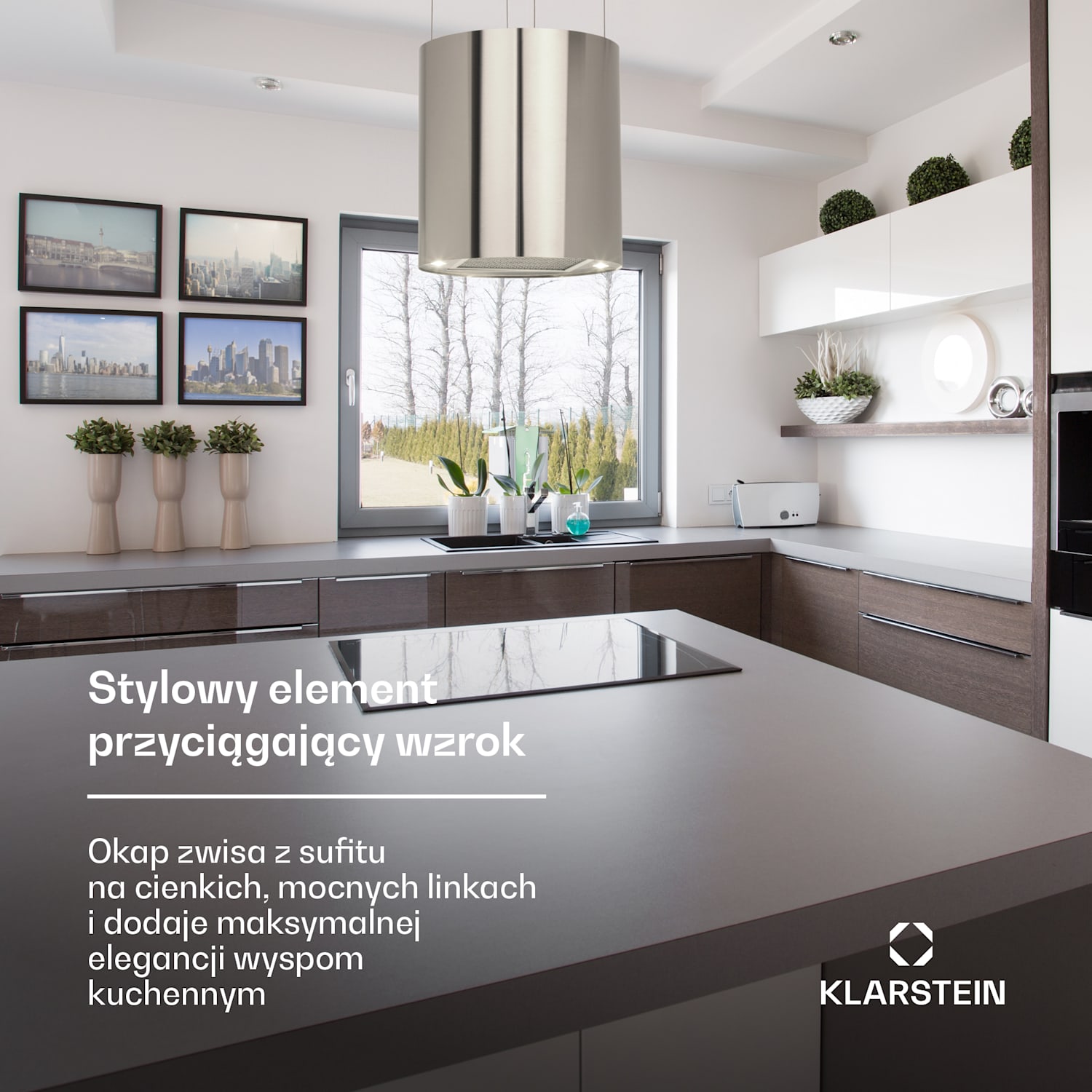 Barett, okap kuchenny wyspowy, pochłaniacz, Ø 35 cm, 560 m³/h, LED, filtr węglowy, stal nierdzewna Stal nierdzewna