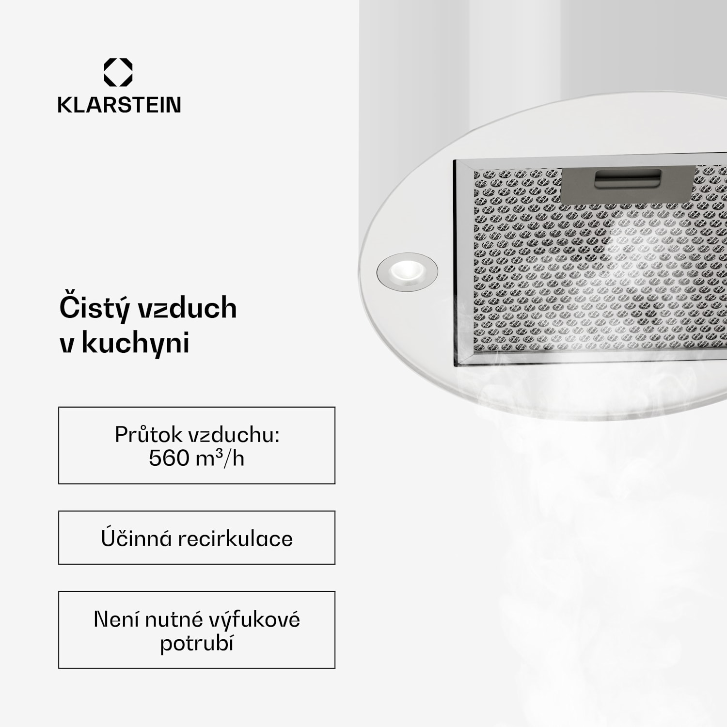 Barett, digestoř, 35 cm, ostrůvková, 560 m³/h, LED, filtr s aktivním uhlím, bílá 